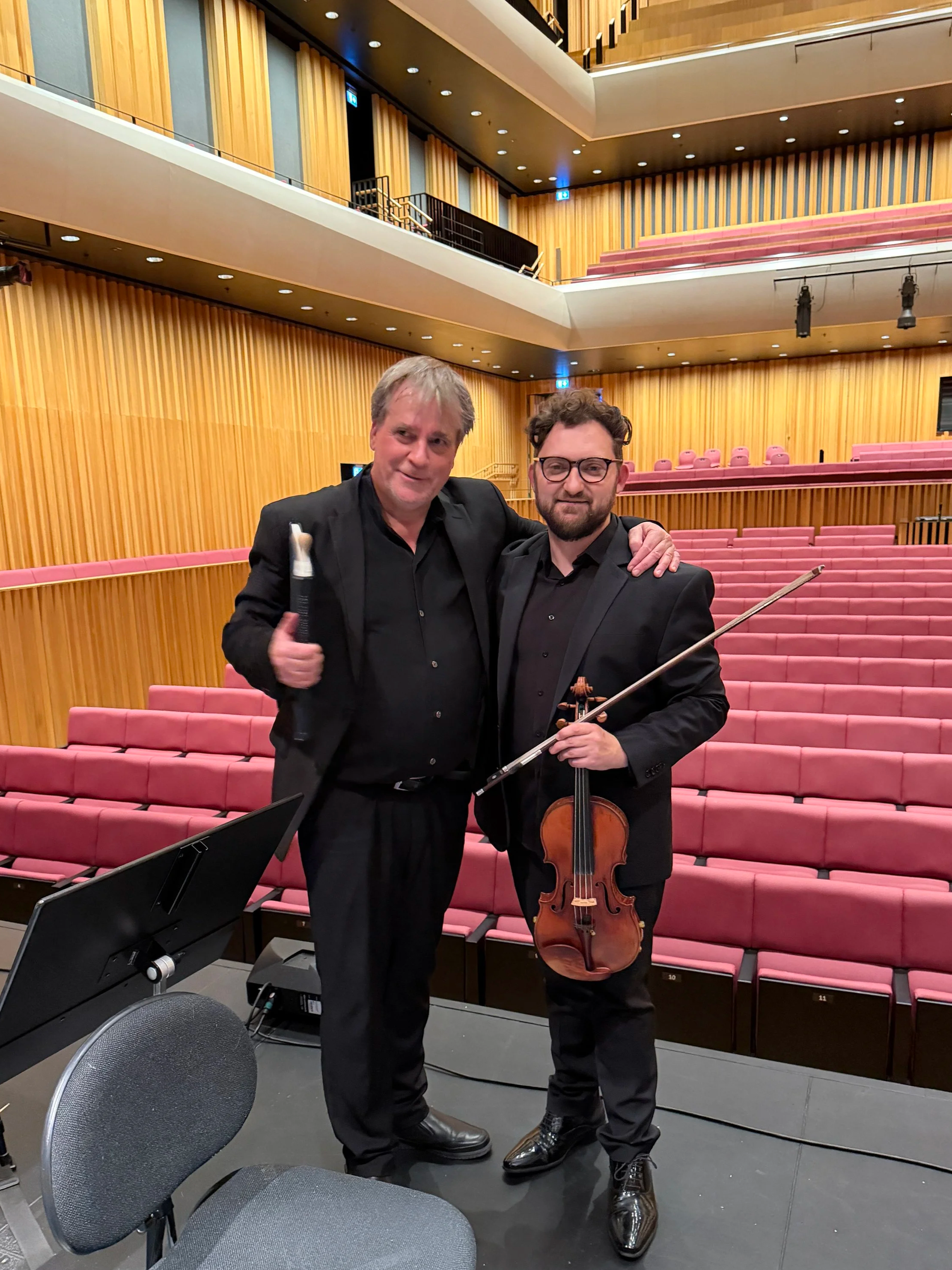 William Shaub and BBC Philharmonic Chief Conductor John Storgårds at Stormen Concert Hall in Northern Norway after performances of Nielsen Symphony No. 4. 