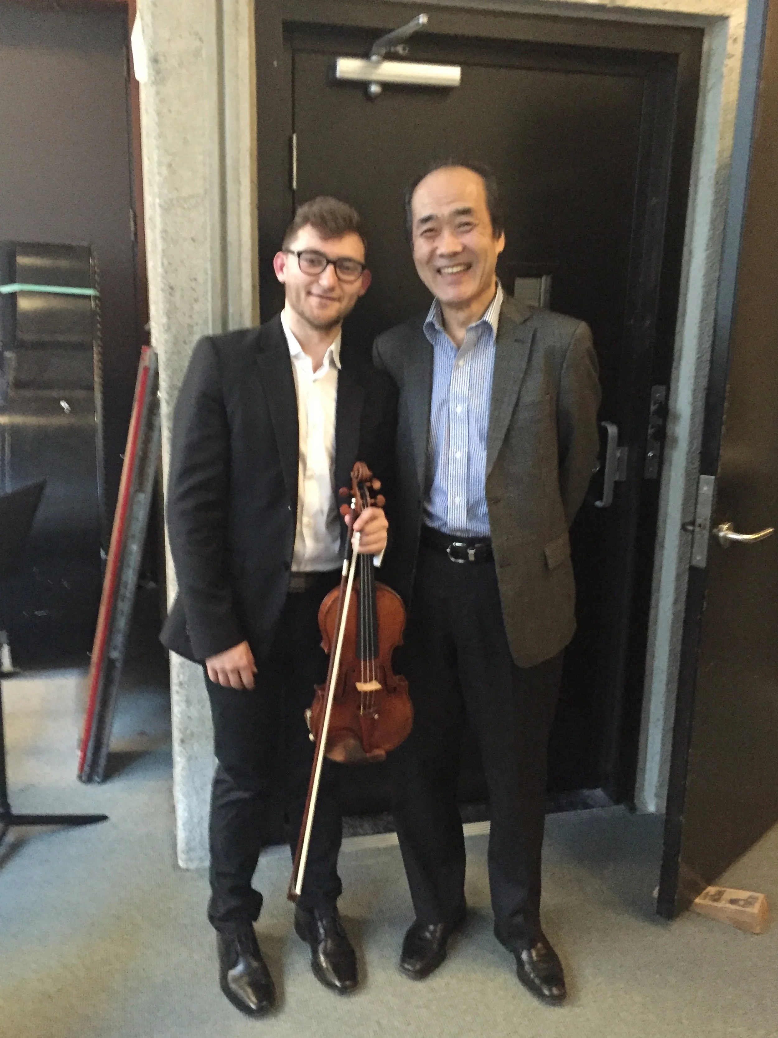 William Shaub with Professor Masao Kawasaki at Juilliard after his graduation recital.