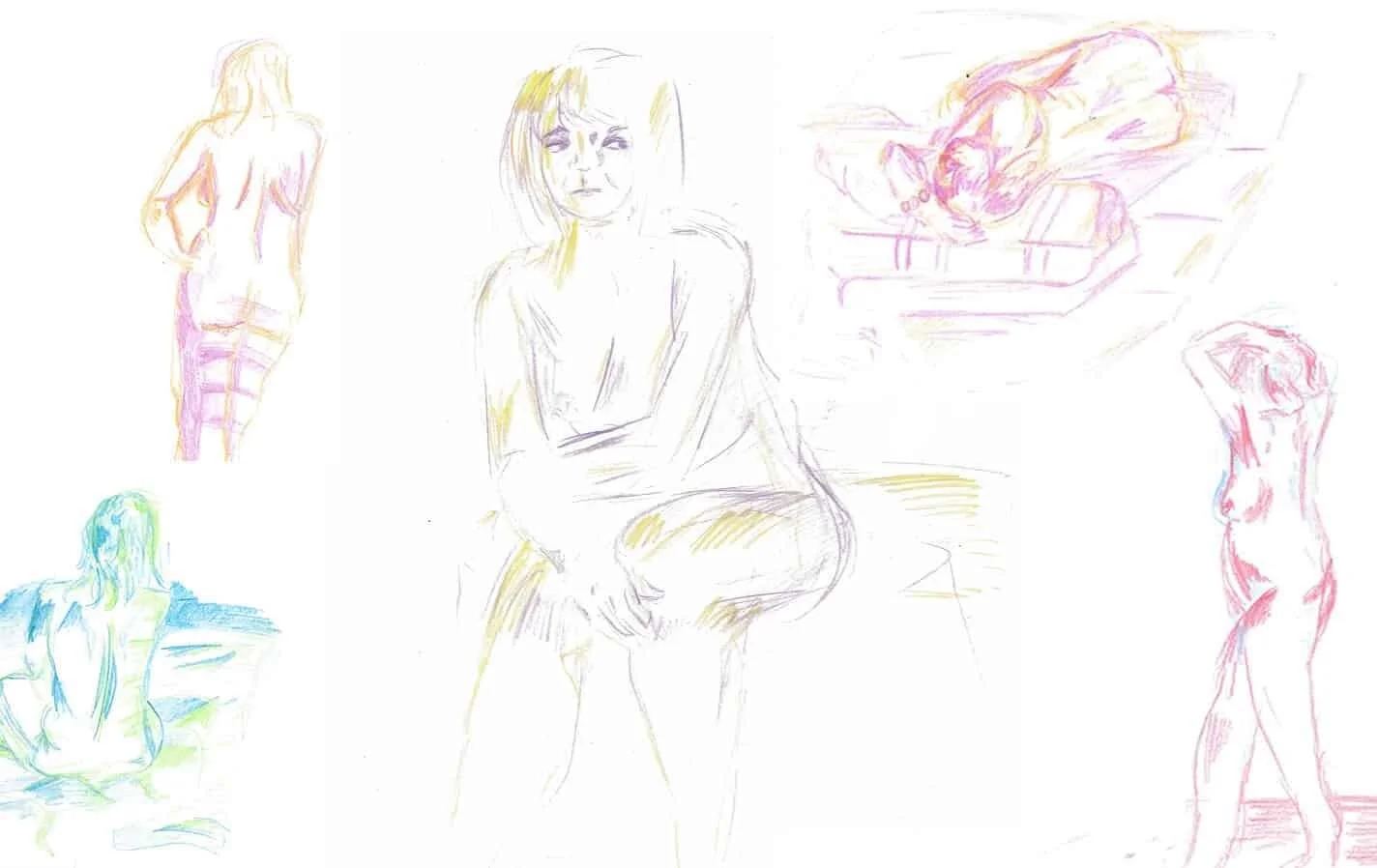 DFA Life Drawing Sessions: Part Two

Second part of my life drawing posts, this time it's some of my work with a female model as well as trying to use colour a bit more. These ones are done using a mixture of different colouring pencils in attempt to