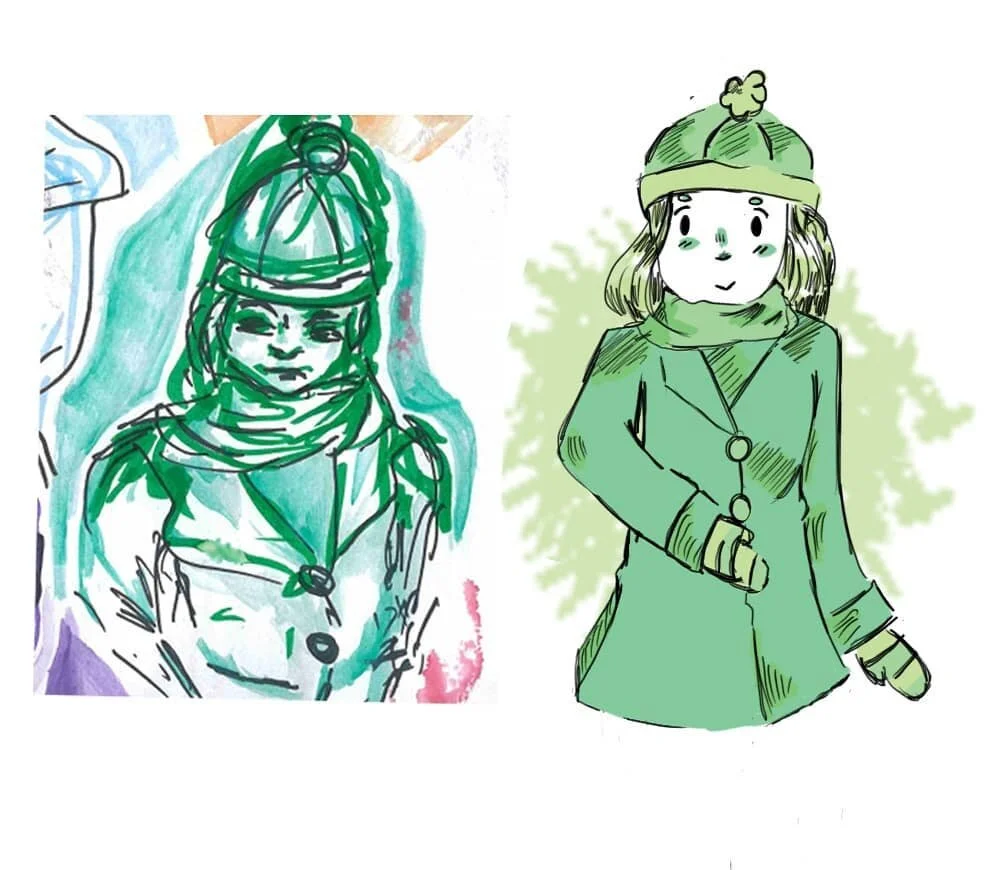 28th November 2019: London Character Workup

Here is my character workup that I did after the London trip, I ended up doing it quite recently and decided to use what I learnt about colour in the in class workshops to help with the colouring here. I k