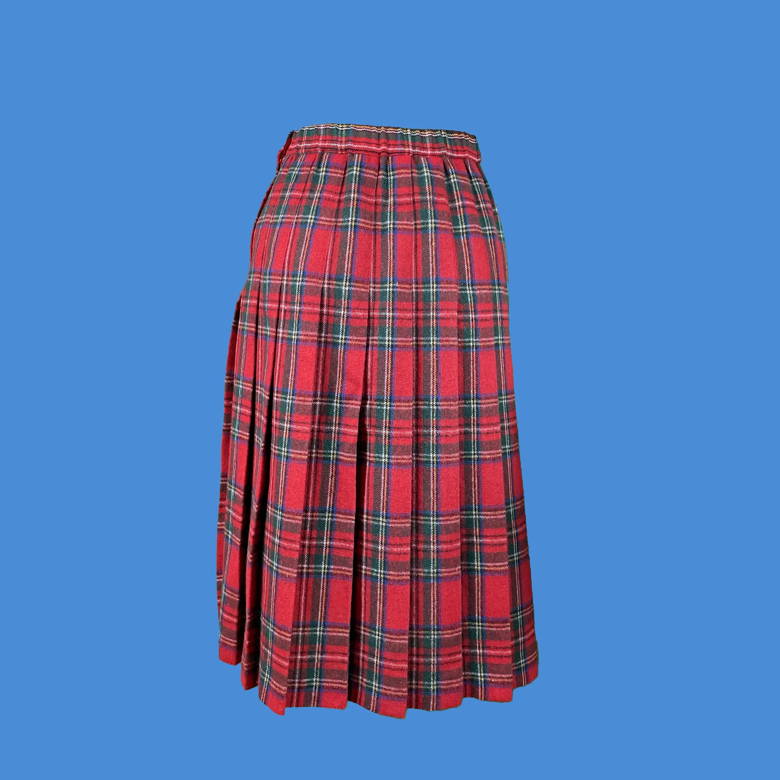 80's Red Tartan Pleated Midi Skirt — High Femme Vintage