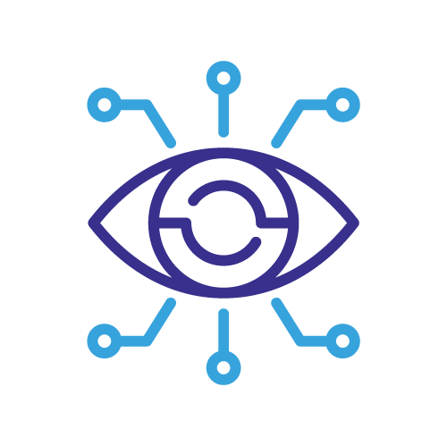 Icon of an eye with AI technology