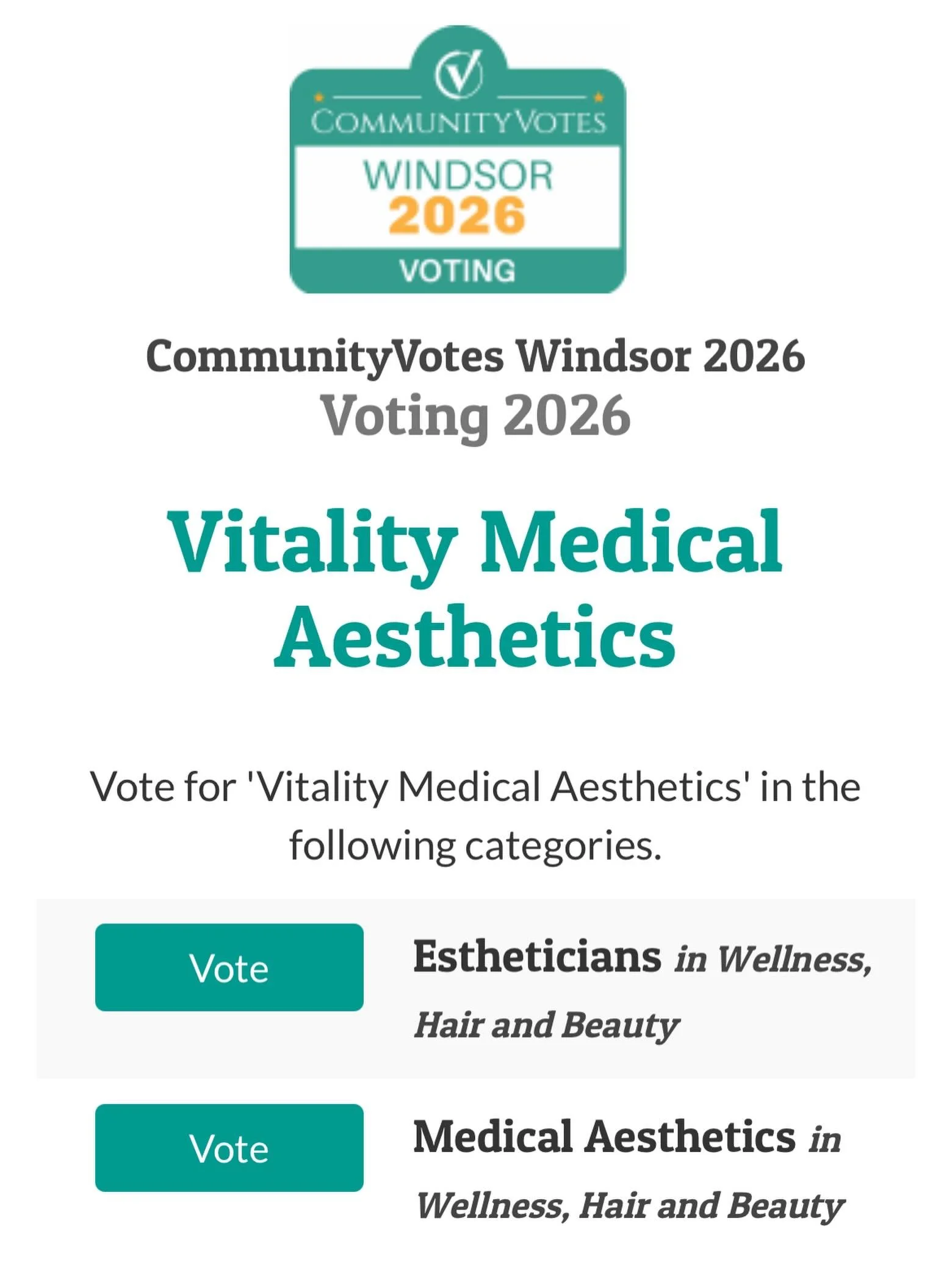 It&rsquo;s voting season! I was so honoured to be the platinum winner in both categories last year thanks to my incredible patients, and I would so appreciate your support.
-
You do have to make an account to vote but it&rsquo;s a quick one time proc