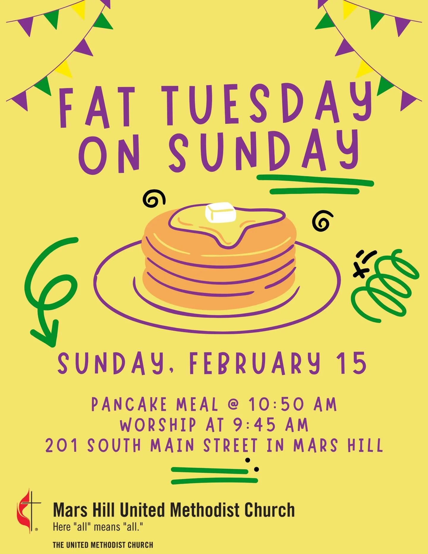 🥞⚜️In honor of Fat/Shrove Tuesday, we&rsquo;re hosting a Pancake Fellowship Meal on Sunday, February 15 following our 9:45 am worship. The Fat Tuesday on Sunday celebration will take the place of our February Fellowship Meal.

Students and visitors 