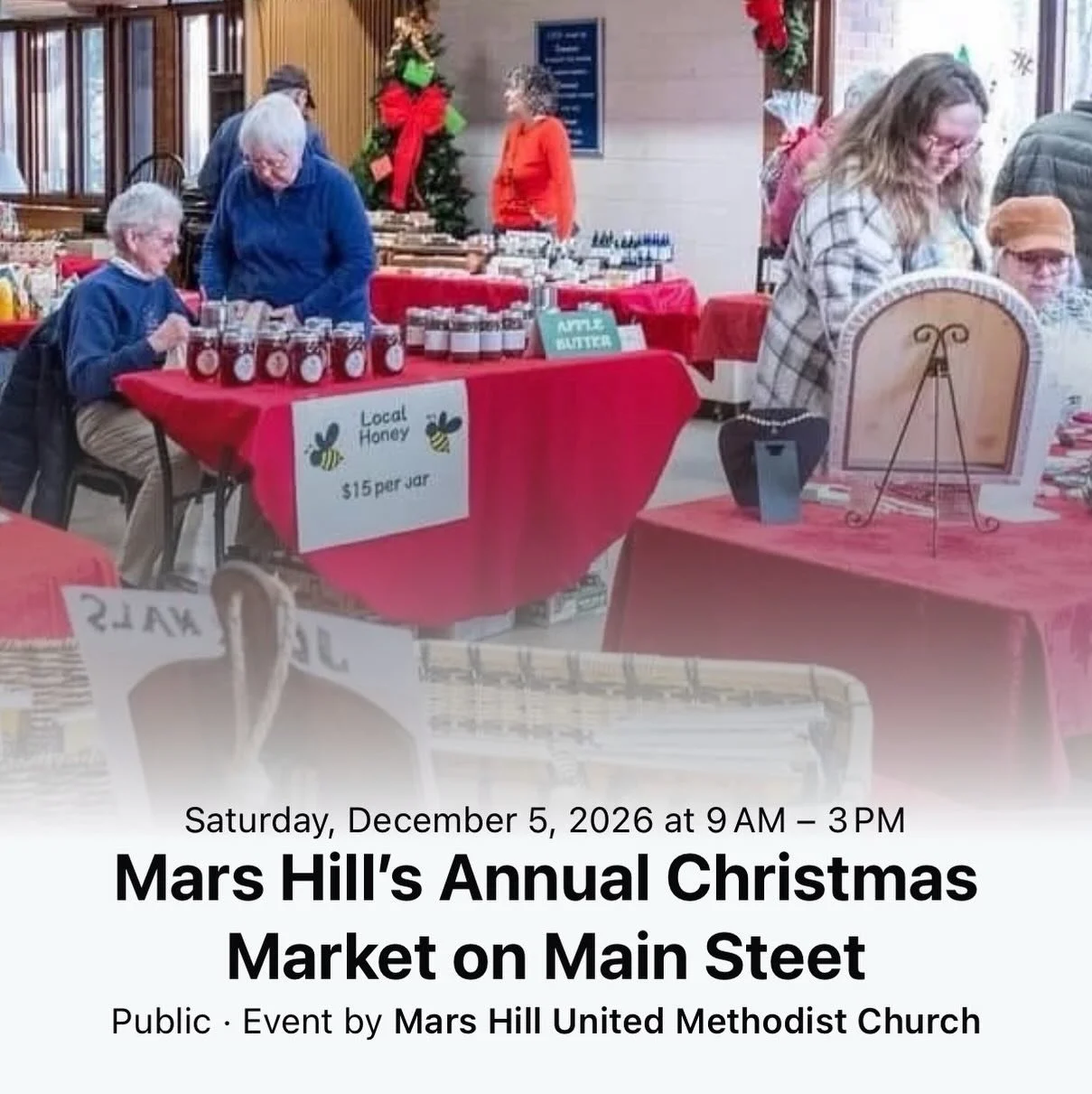 🎁Our Annual Christmas Market returns December 5! 🎄

Mark your calendar for local crafts, baked goods and gift baskets for everyone on your list! 📸🎅

#marshillnc #wnc #madisoncountync #828isgreat