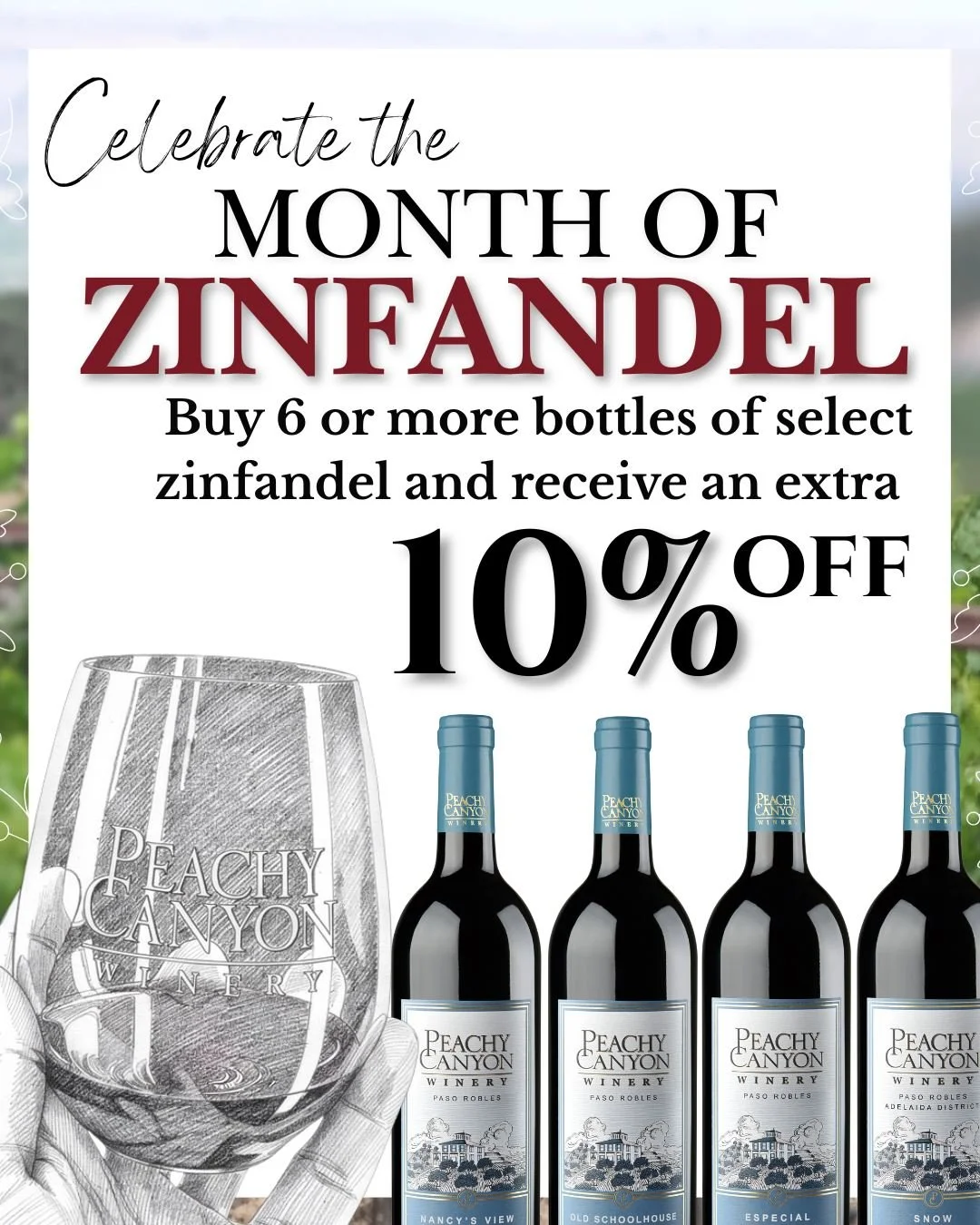 Celebrate the month of Zin with Peachy Canyon! 🍷
As Zinfandel has always been a vital part of the Peachy Canyon story, we're excited to show our appreciation. Throughout March, enjoy an extra 10% off a selection of Zinfandel wines available on our w