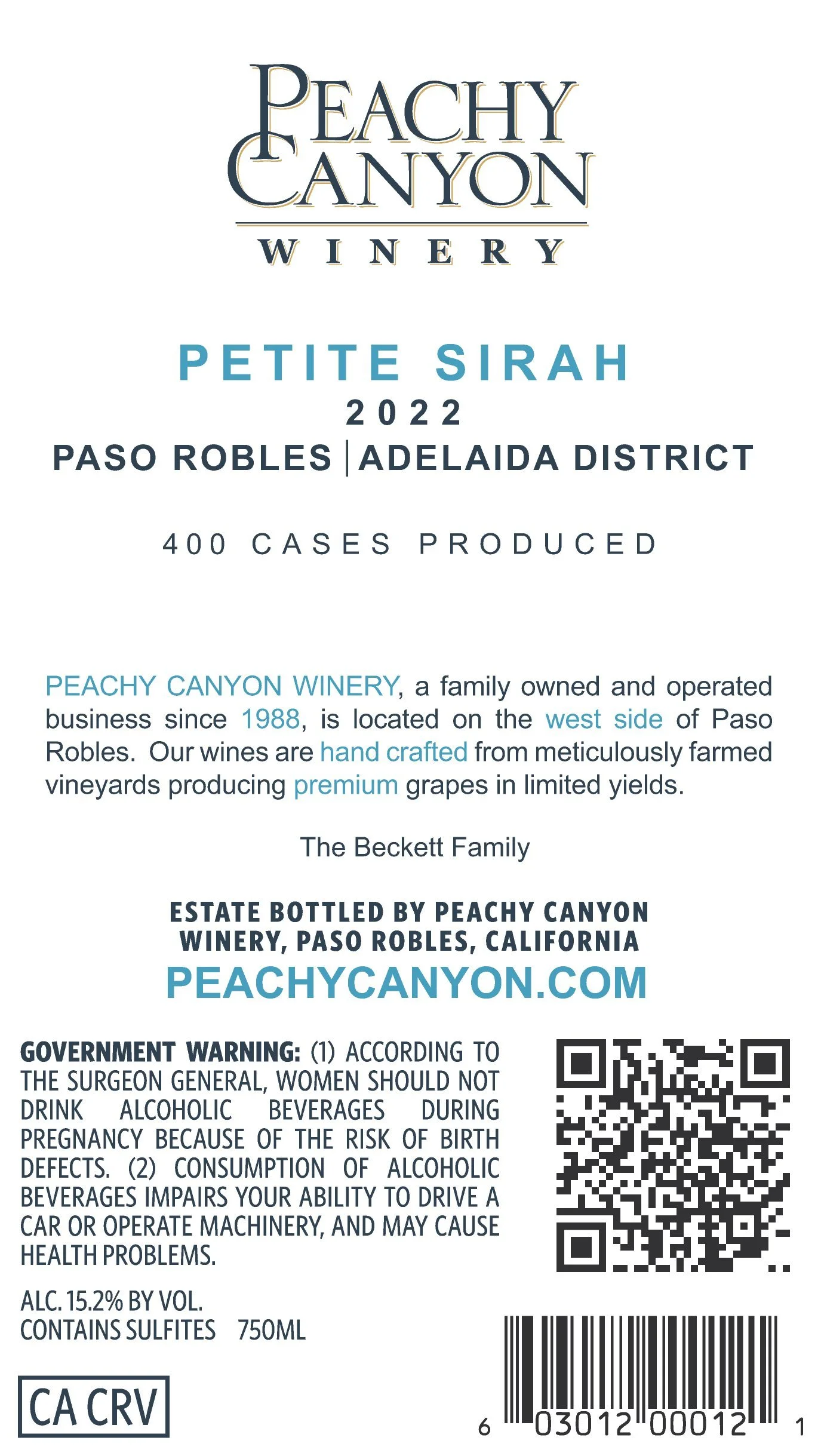Classic Petite Sirah 2022 Back Label