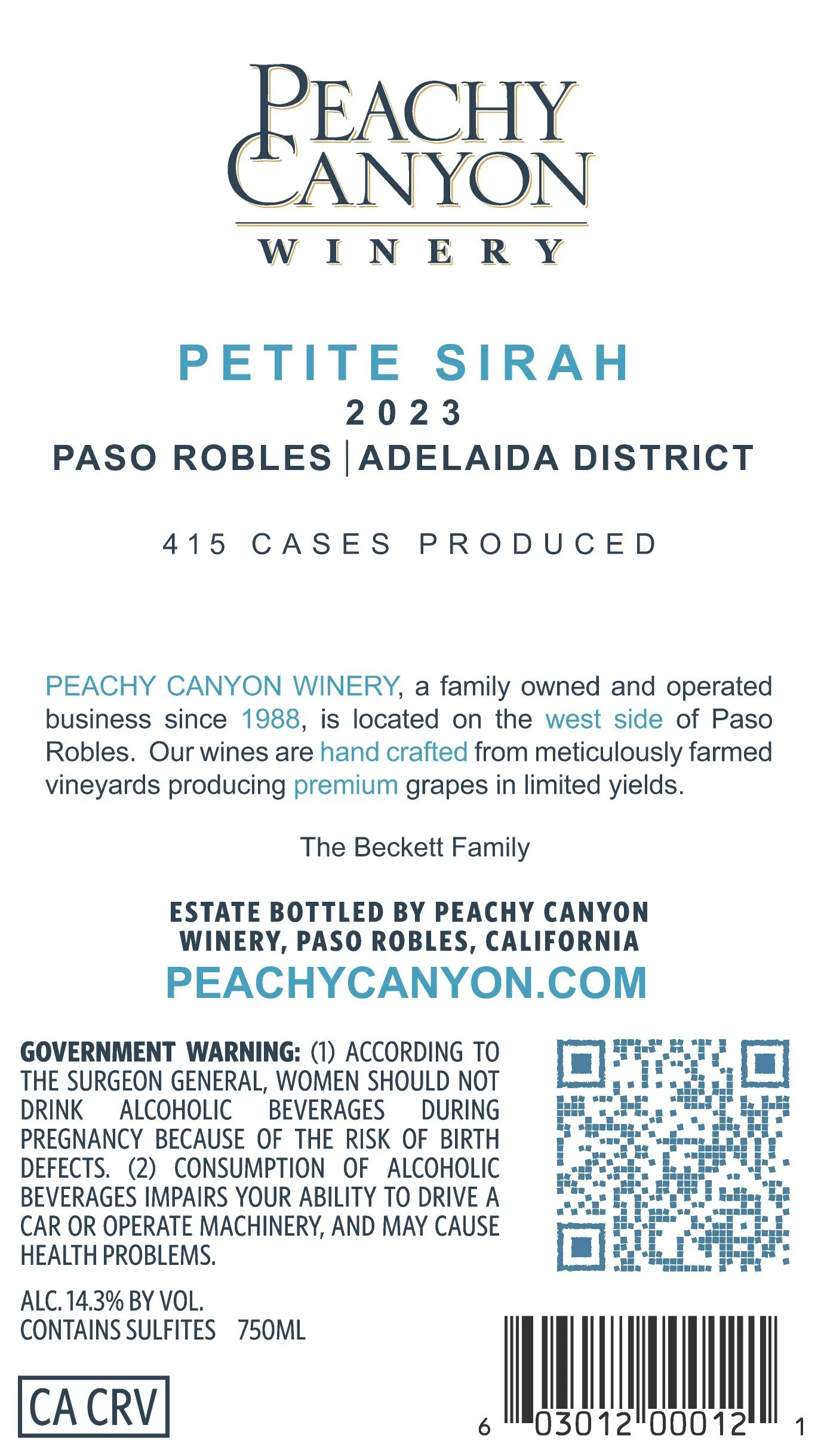 Classic Petite Sirah 2023 Back Label