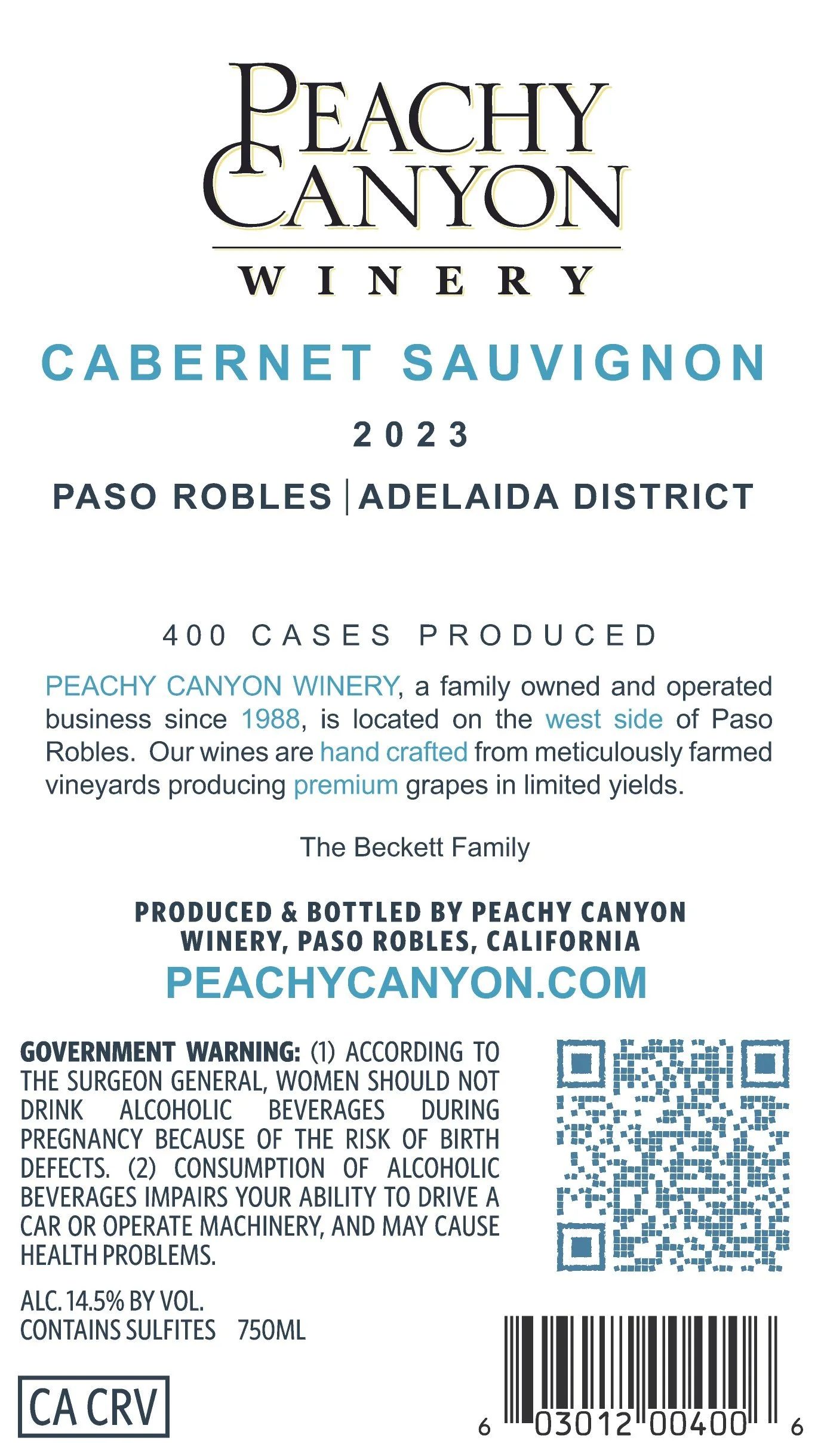 Cabernet Sauvignon 2023 Back Label