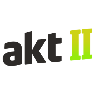 Logo of 'akt II' with black and bright green text on a white background.