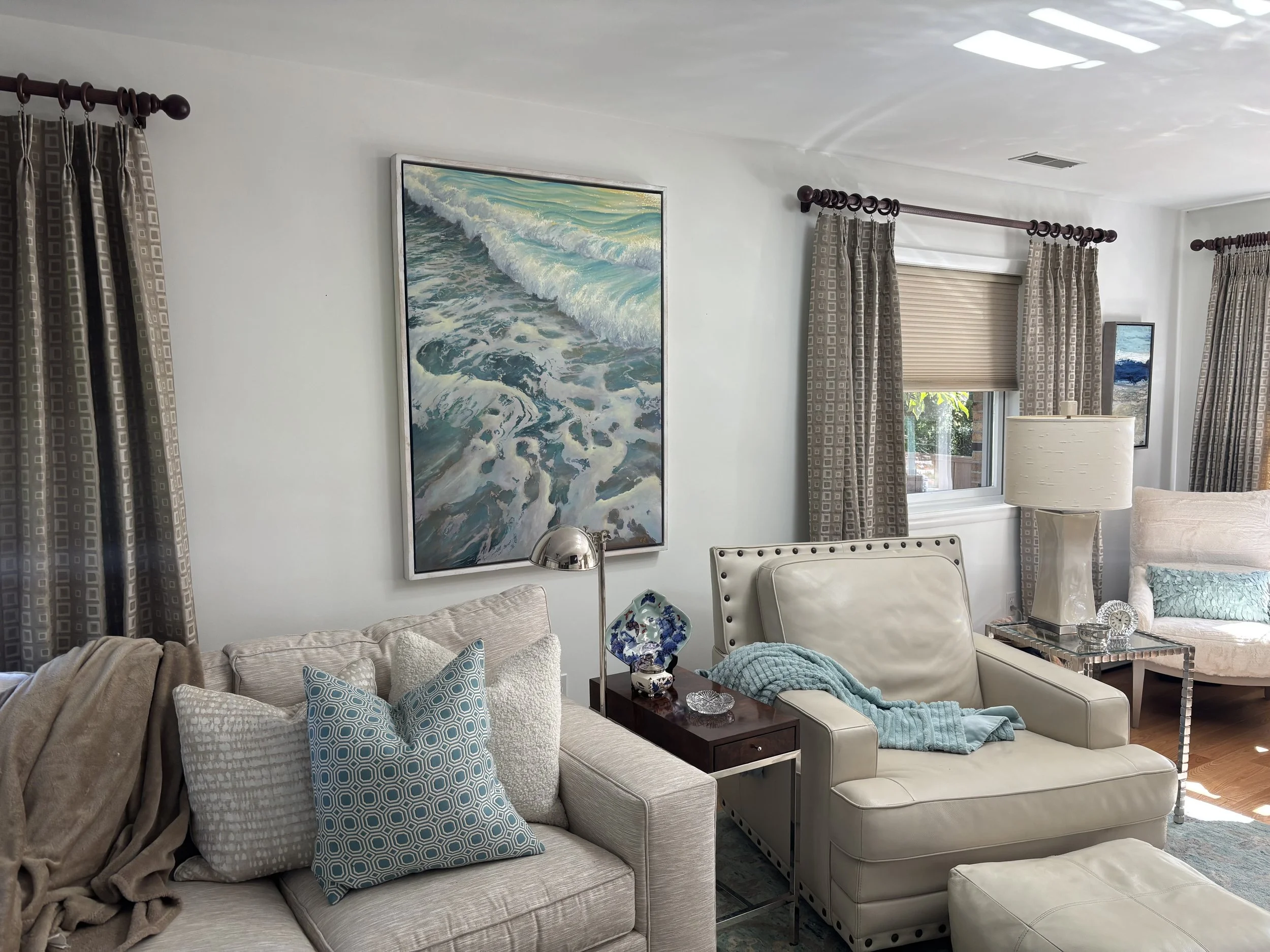 The seafoam greens in this 36" X 48" painting were almost perfectly matched to the interior decorating in this Sussex County home.  