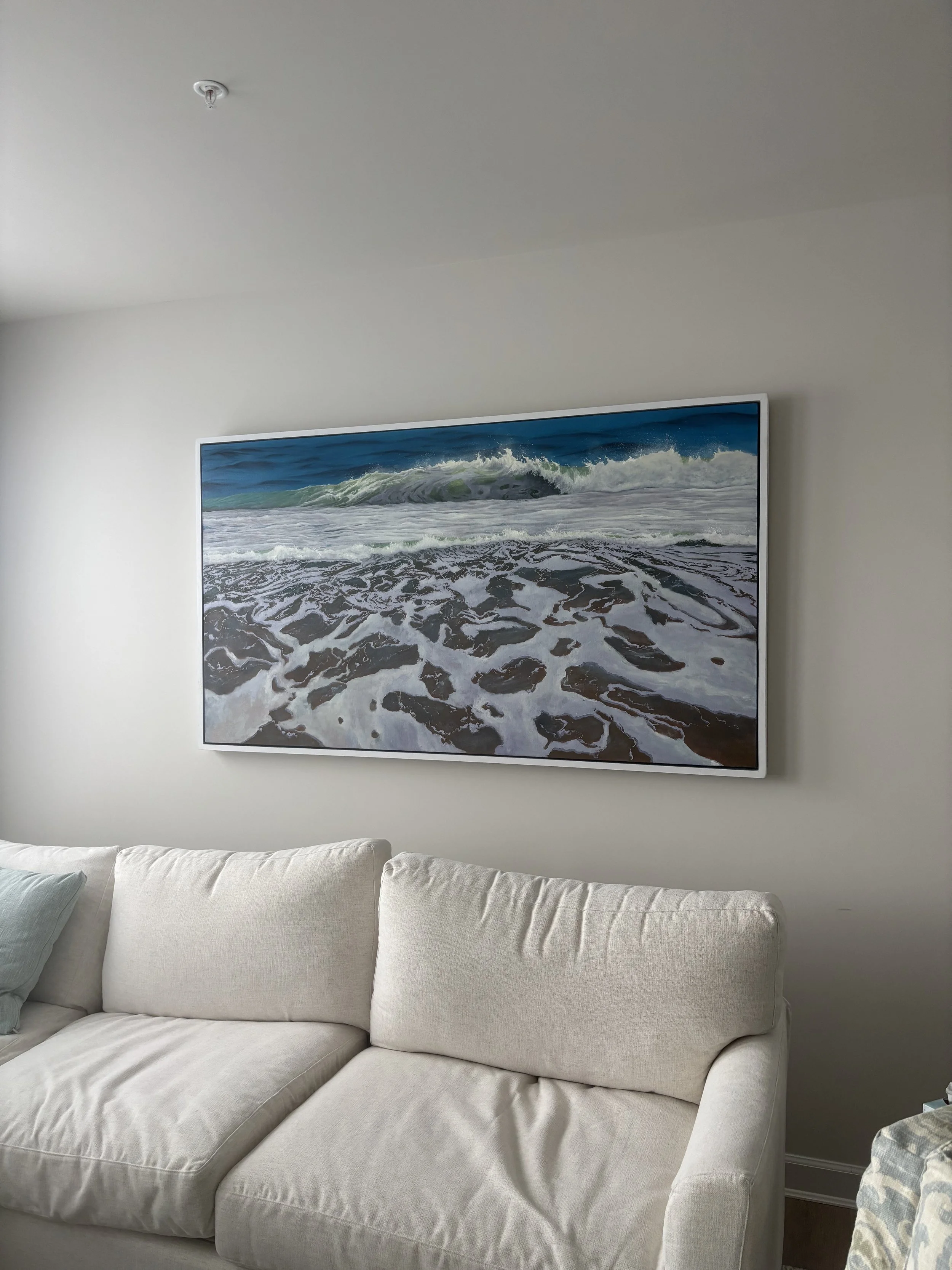 This commission is a 40" X 72" painting that feels perfect above the couch.  It's a big painting that still feels spacious in the room.  