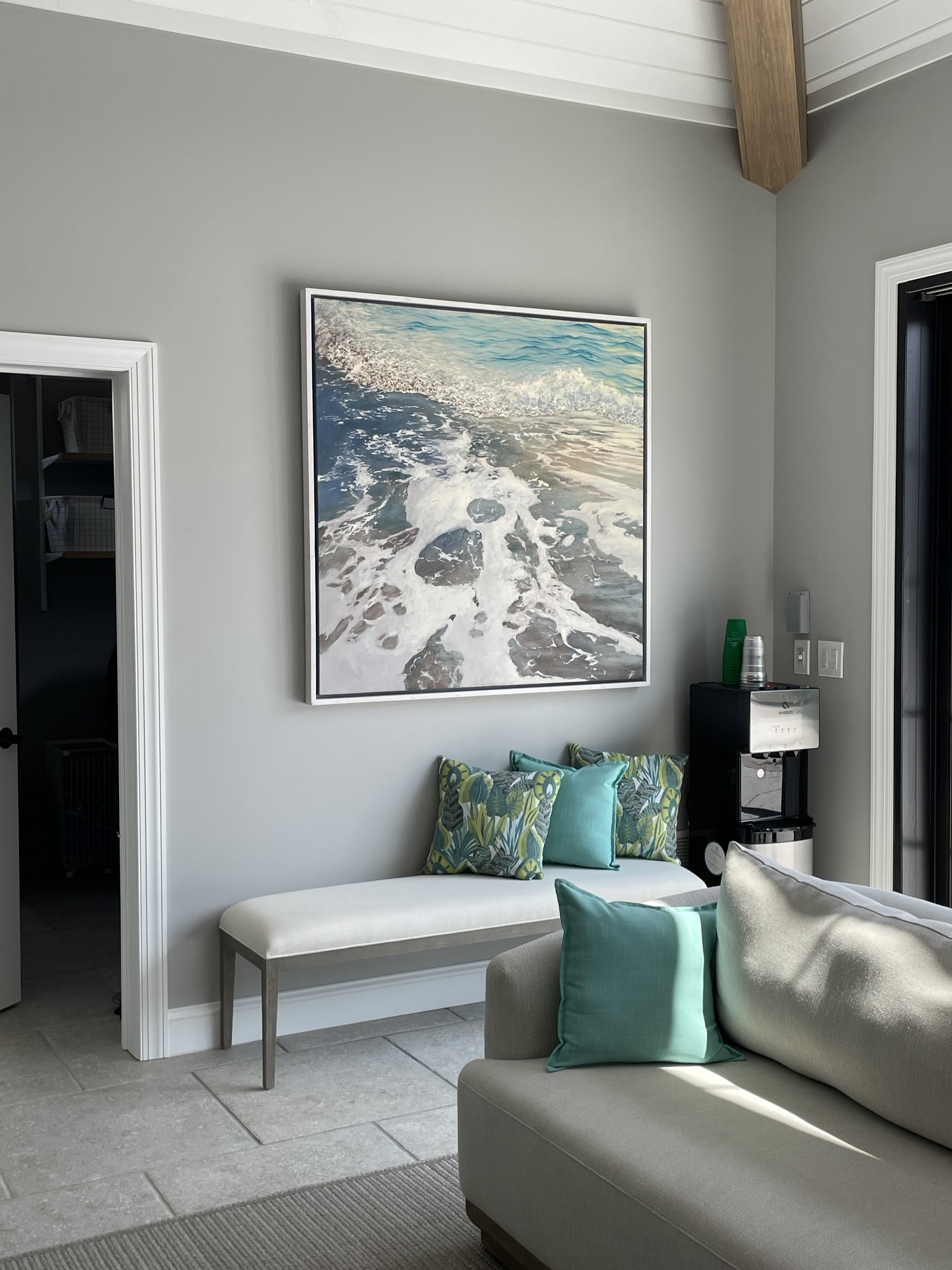 This 48" X 48" painting feels spacious in a luxurious Columbus, Ohio pool house.  