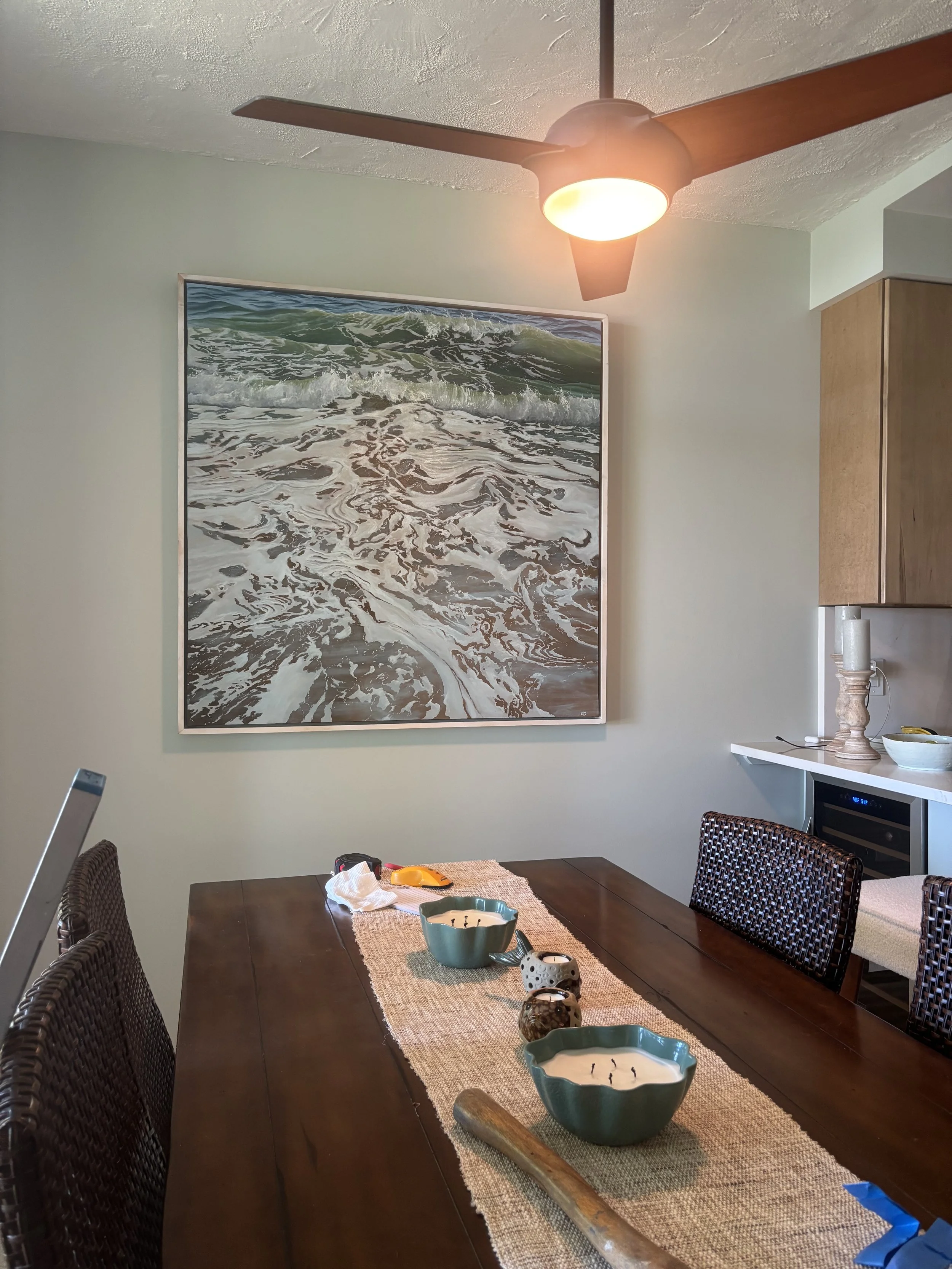 This large 48" X 48" painting anchors the eating area of this condo so well in Dewey, Beach. 