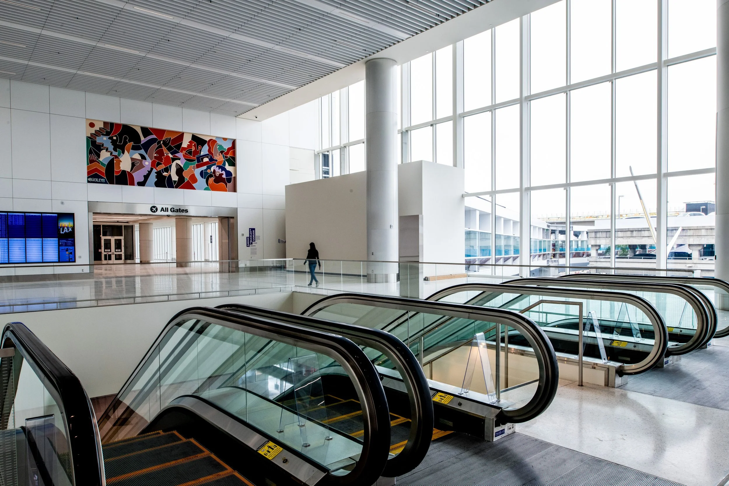 Buckley large-scale painted mural at LAX Airport Delta Terminal — Los Angeles public art commission