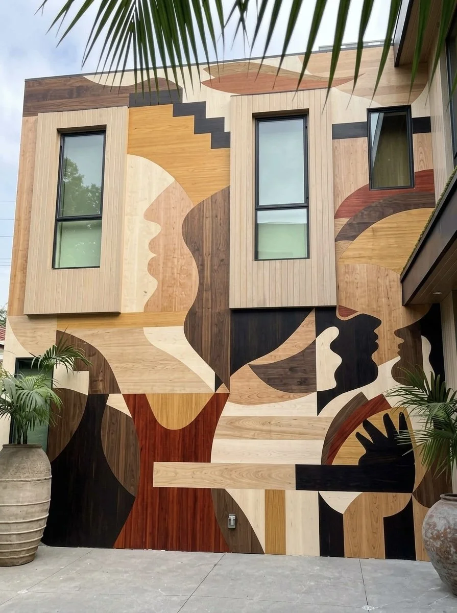 Wood marquetry mural New York City commission