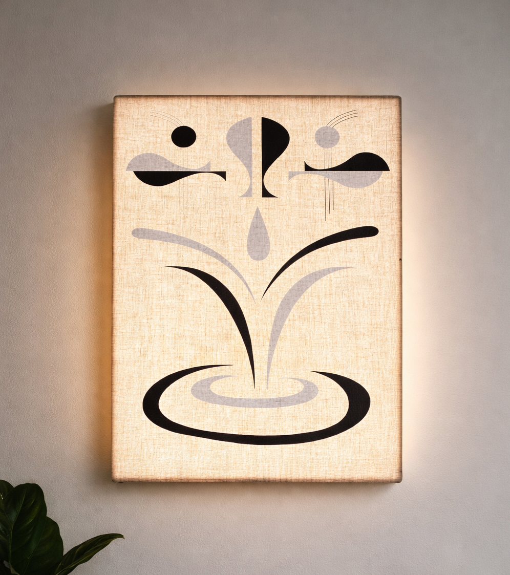 Buckley textile lightbox — handsewn jute textile on backlit frame, Los Angeles