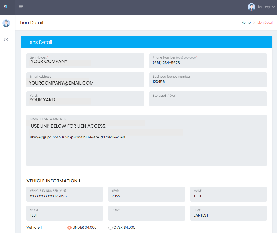 LIEN DETAILS 
Smart Liens helps you stay well-organized and fully informed about the lien sales you have submitted by providing easy access to your past orders. With our Smart Comment feature, you can clearly understand the reasons why a lien has mov