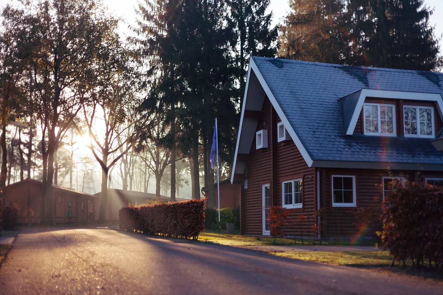 American home in a neighborhood at sunrise