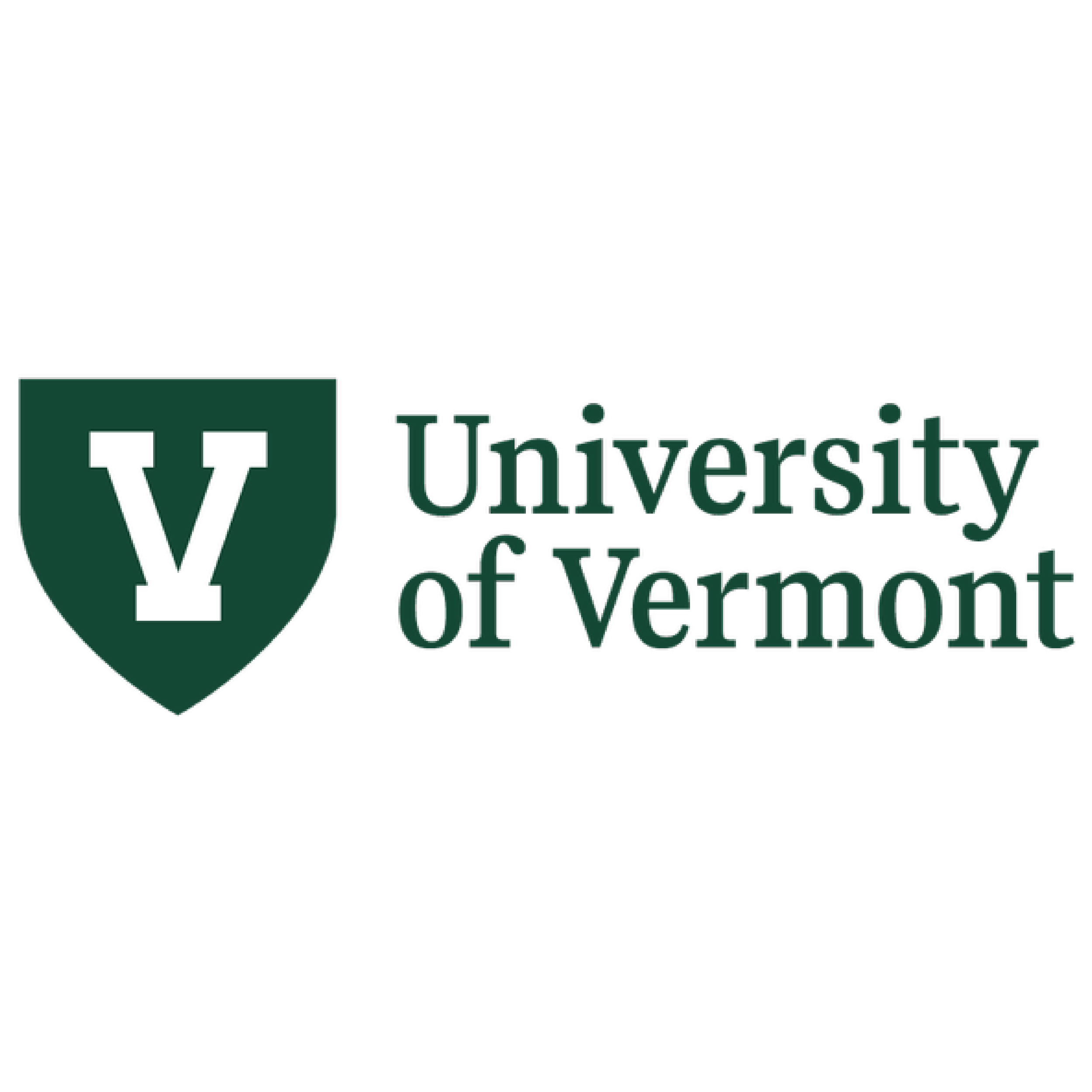 University of Vermont logo with a green shield and a white letter V on it, accompanied by the words "University of Vermont" in green text.