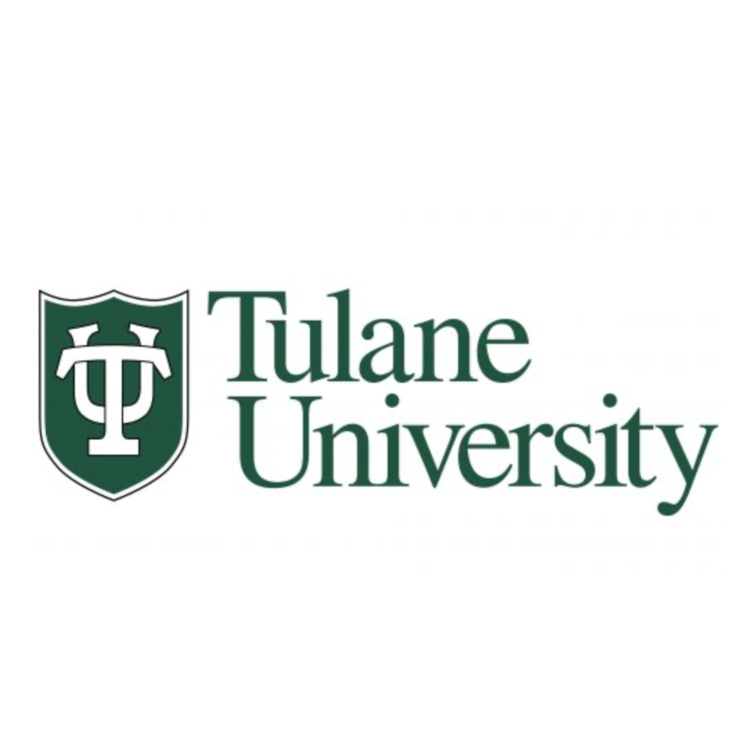Tulane University logo with a green shield and white intertwined letters T and U, and the name Tulane University in green text.