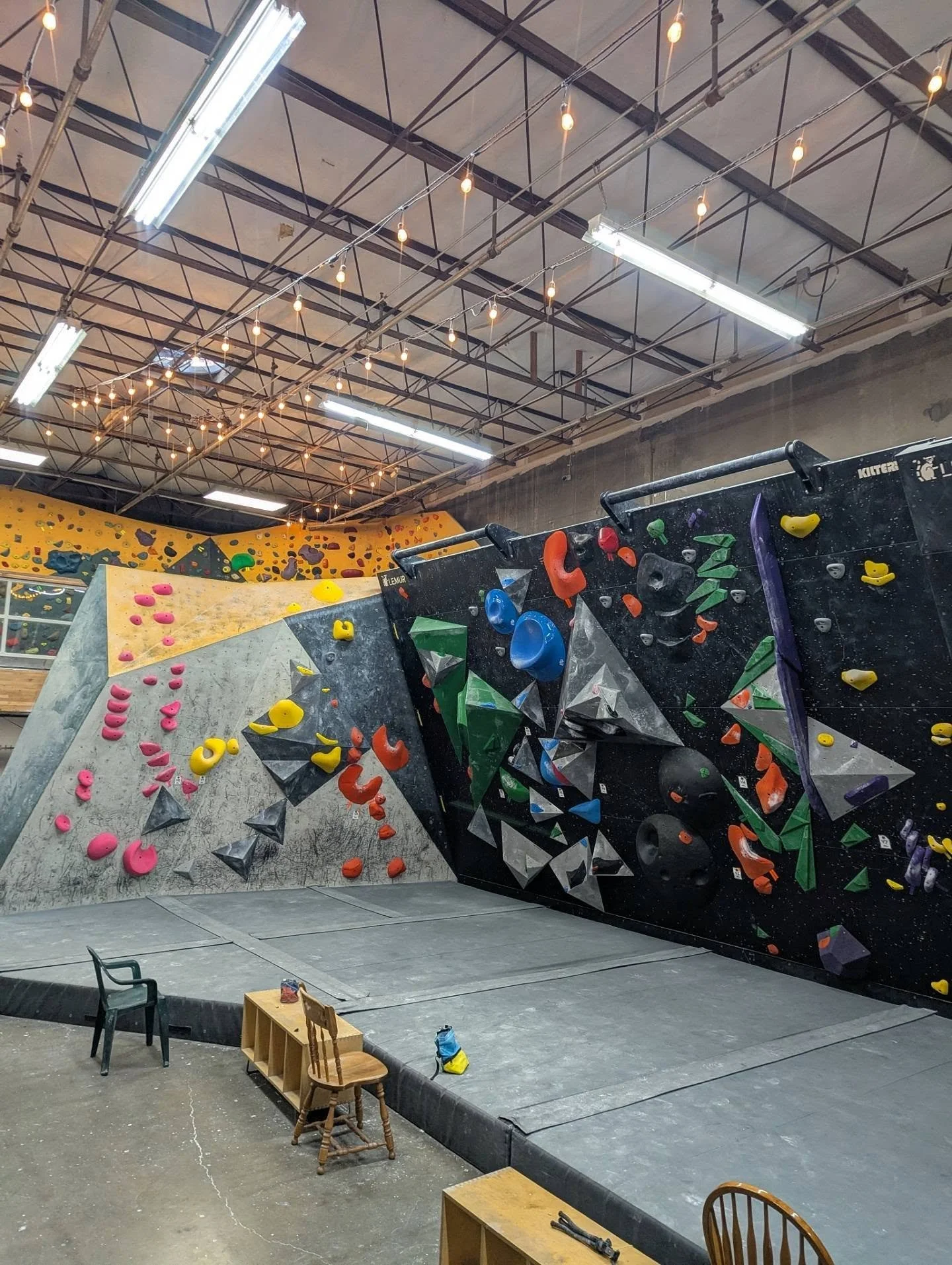 The top out and left side adjustable wall have been reset and we changed the angle to just slightly overhung! There are steep crimps, dynamic movement, stemming, and there&rsquo;s also some NEW holds! This re set is a lot of fun, come try &lsquo;em w