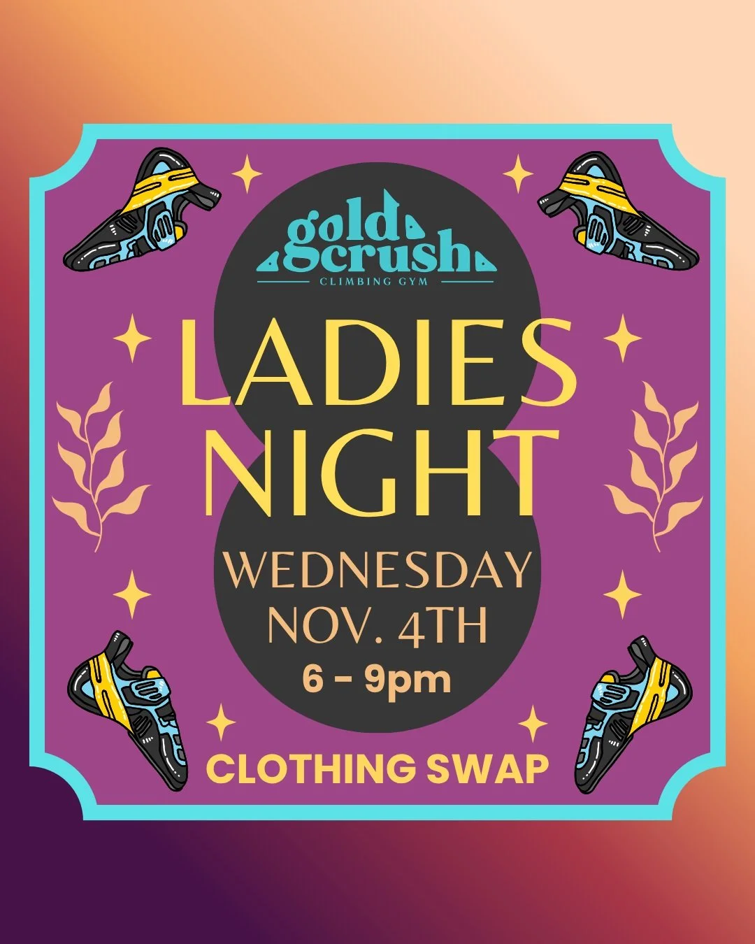 Join us for Ladies Night on Wednesday Nov. 4th, 6-9pm! The theme is CLOTHING SWAP! Bring the goods you no longer need and/or get a new fit for the fall! 

Free for members. $10 drop-in rate (includes rental shoes). 

There will be tea, hugs and a who