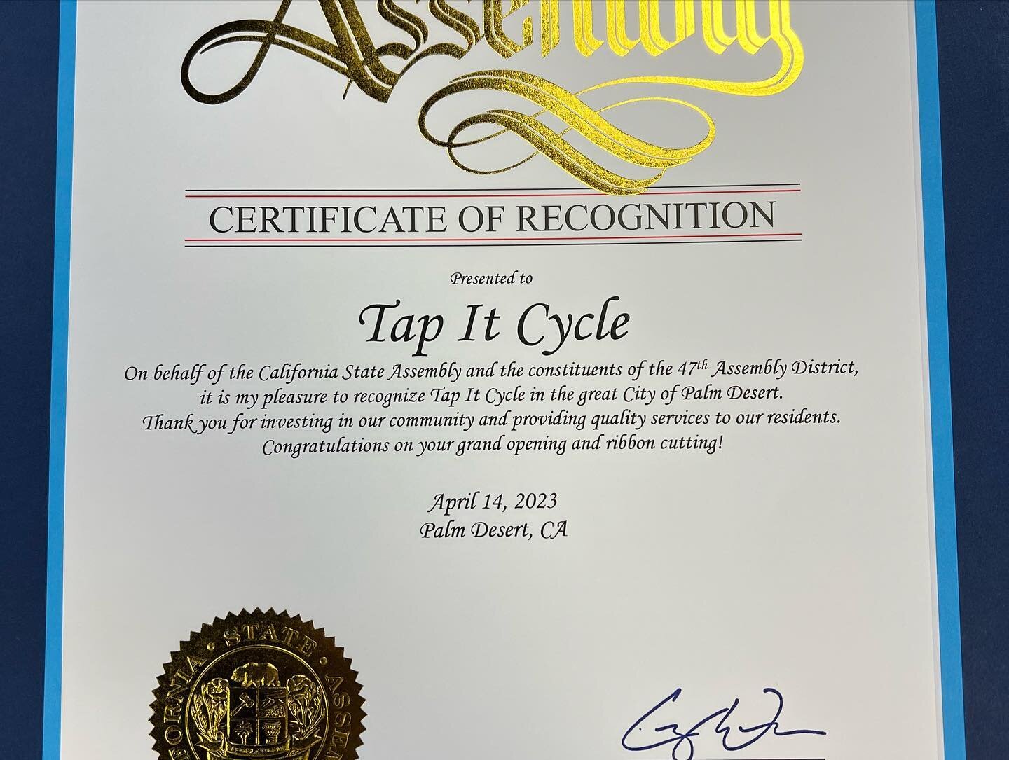 Thank you to the City of Palm Desert for the recognition and support of TAP IT CYCLE 🙏🏼💛 #palmdesert #love #community #palmdesertlife #palmdesertfitness #fitness #business #smallbusiness #support #localbusiness #thankyou