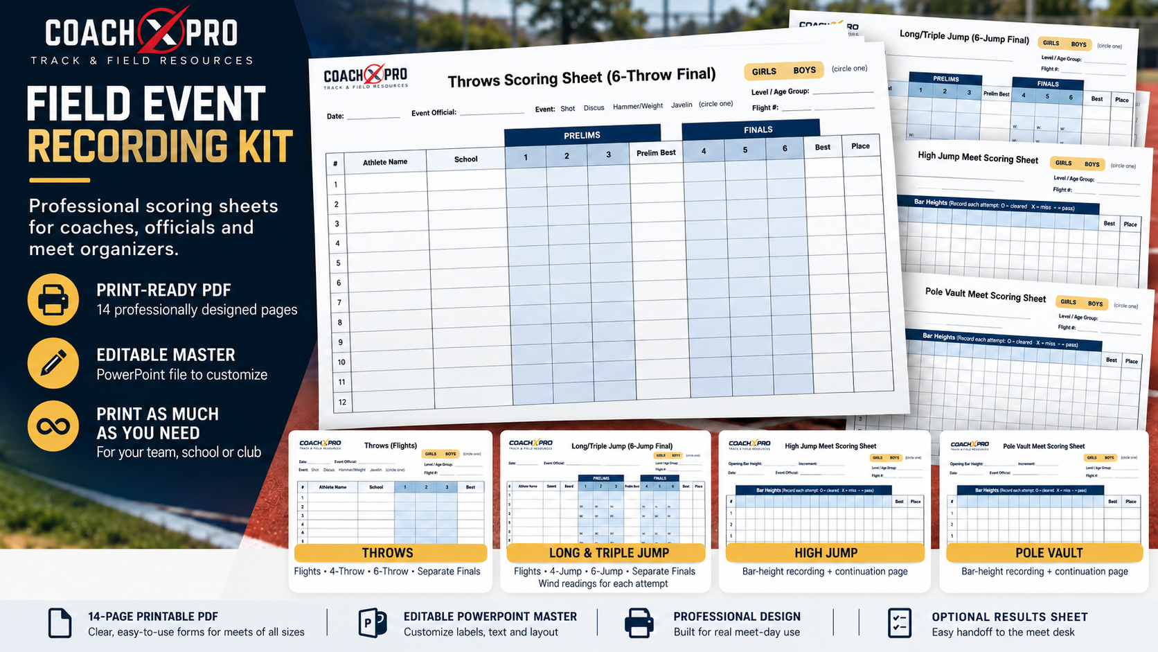 Field Event Scoring Sheets — Printable & Editable Kit