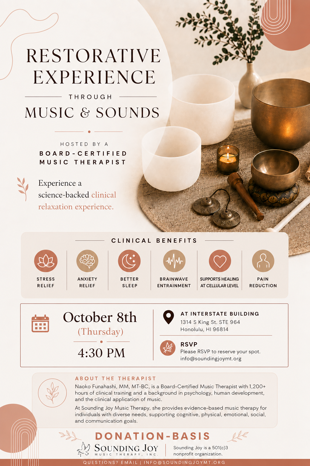Restorative experience through music and sounds