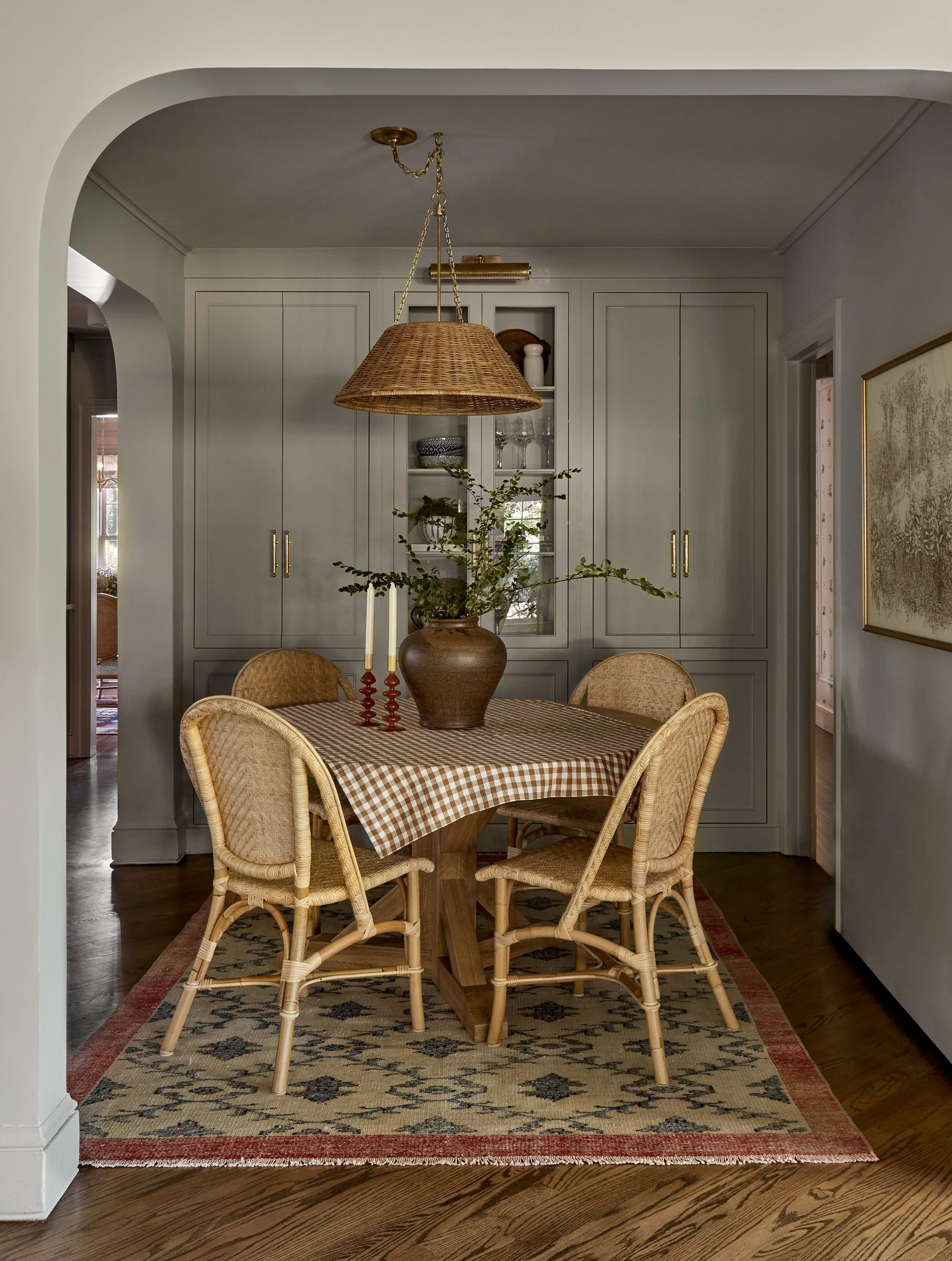 breakfast nook, pantry green cabinets.jpg
