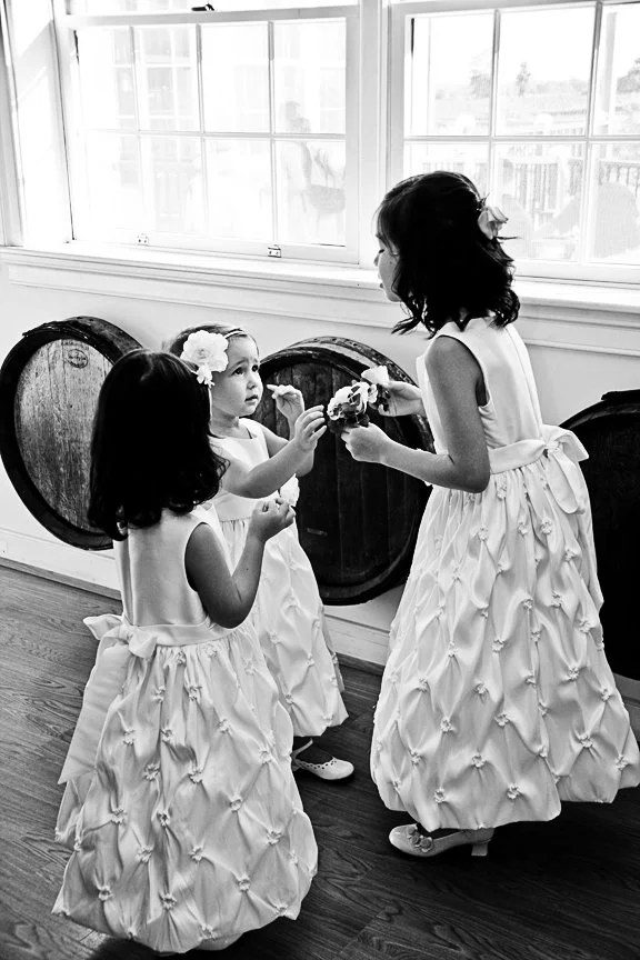 Flower girls black and white photo Dukanie Vineyards
