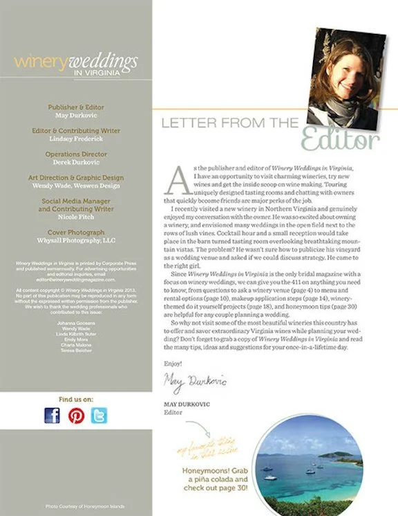 Photo Credit inside Winery Weddings Magazine