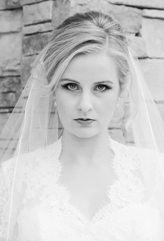 Bridal portrait with veil black and white photo