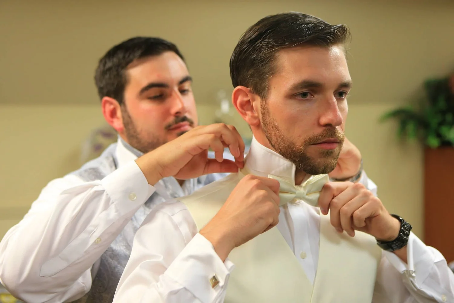 groom and best man getting ready in natural skin tones photo - no white washed look in my portfolio | Whysall Photography