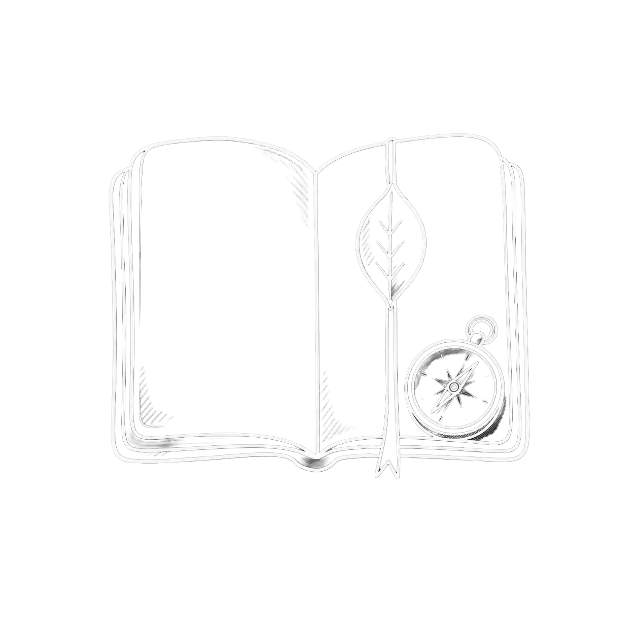 Hand-drawn open notebook with leaf bookmark and compass representing clinical case review, peer consultation, and professional guidance for RCCs.