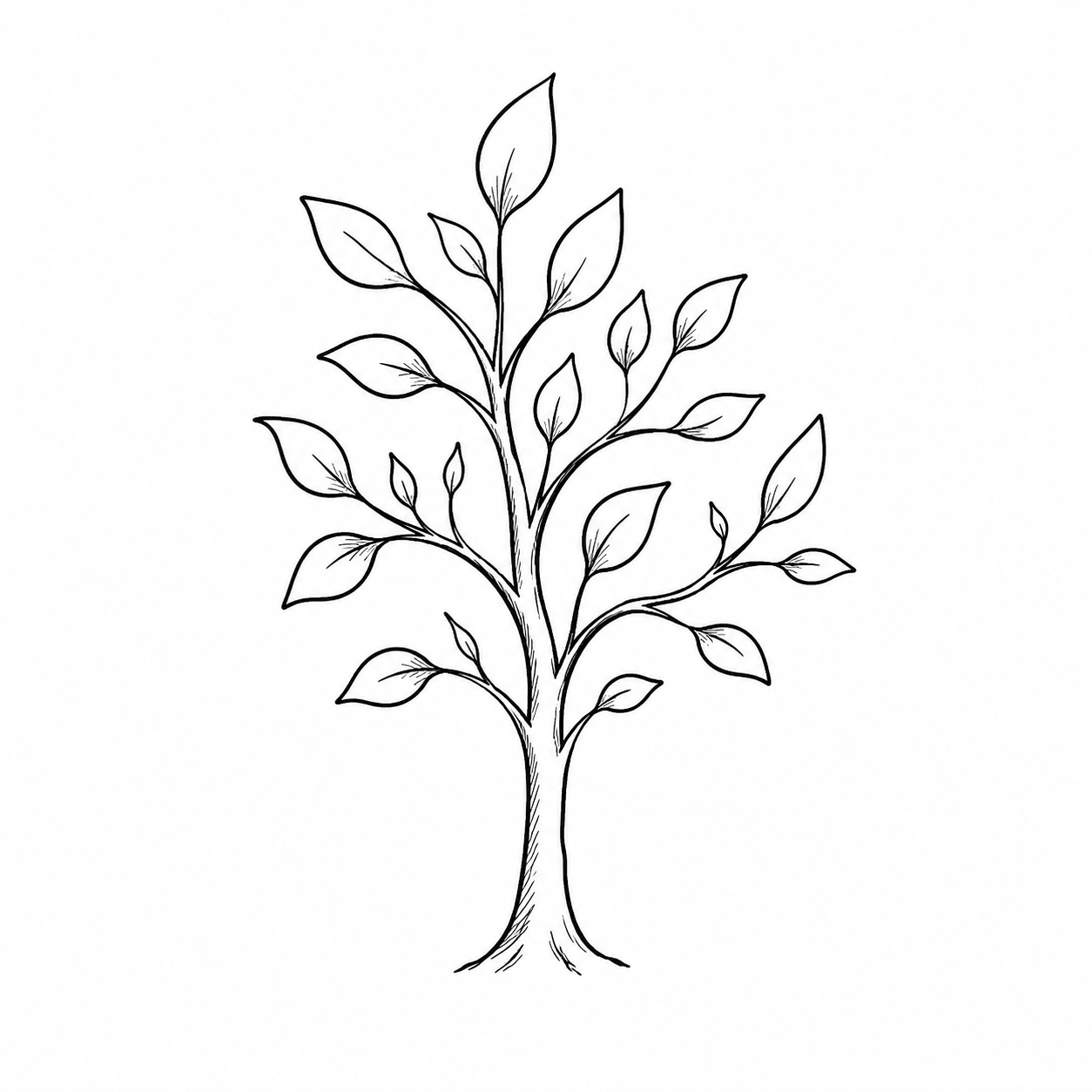 Hand-drawn young tree with varied leaves representing growth, independence, and young adult counselling support at SOAR Counselling.