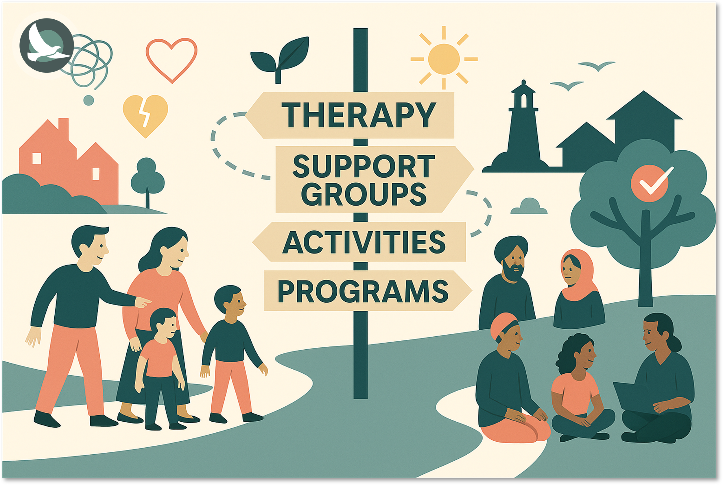 Family walking together near White Rock while exploring local mental health resources and community supports