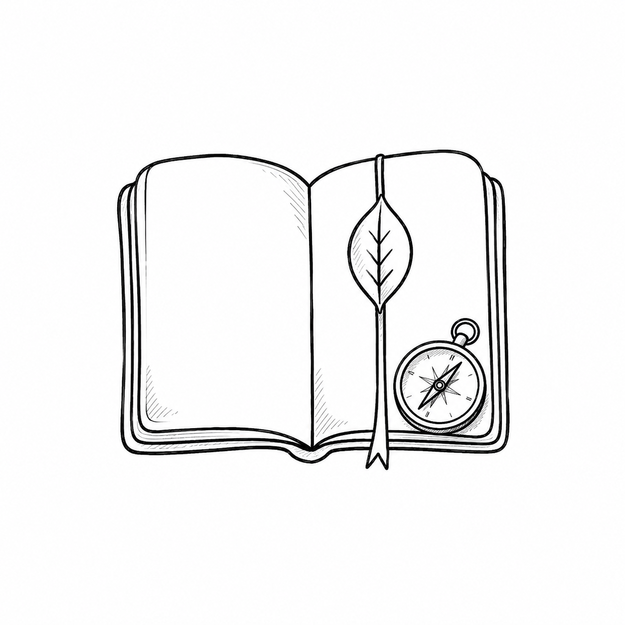 Hand-drawn open notebook with leaf bookmark and compass representing clinical case review, peer consultation, and professional guidance for RCCs.