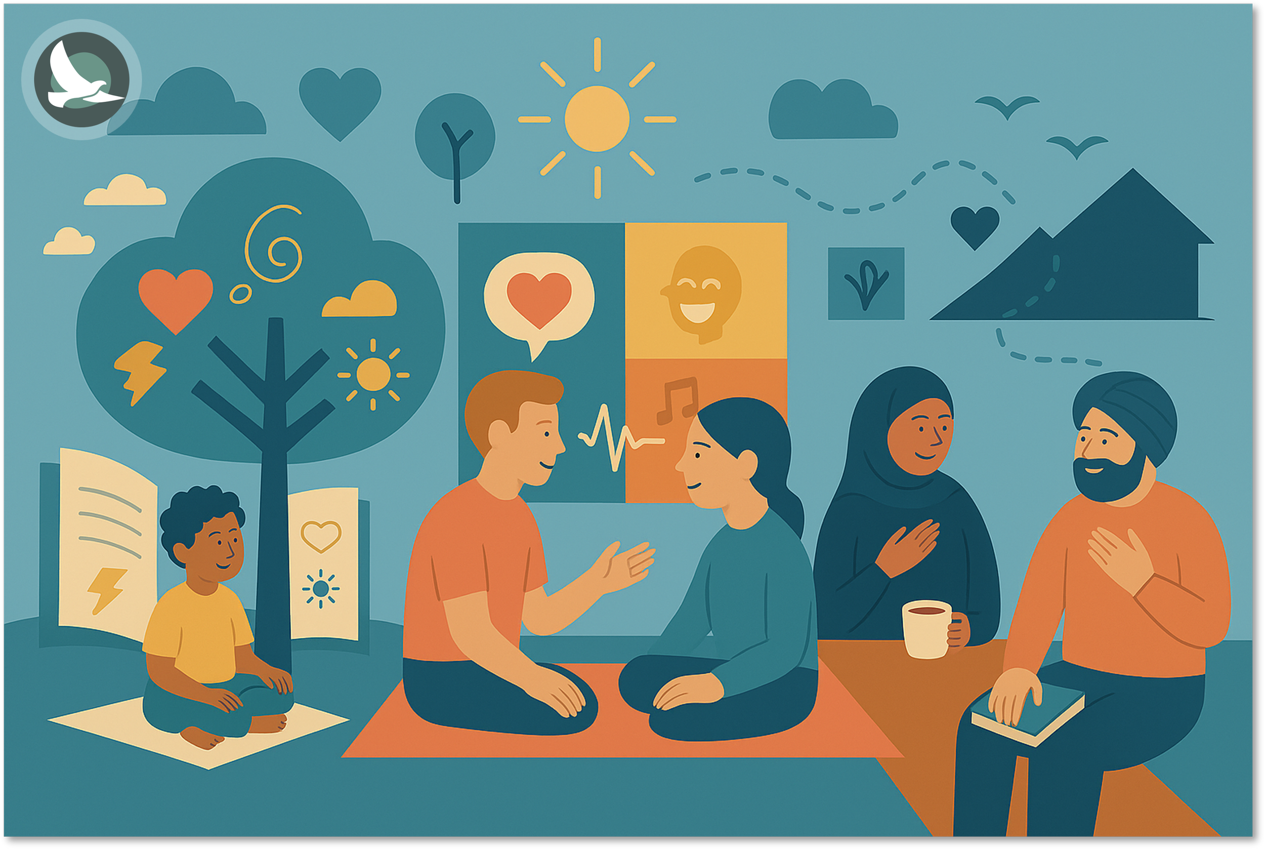Family learning about common mental health challenges such as anxiety, ADHD, depression, and caregiver stress