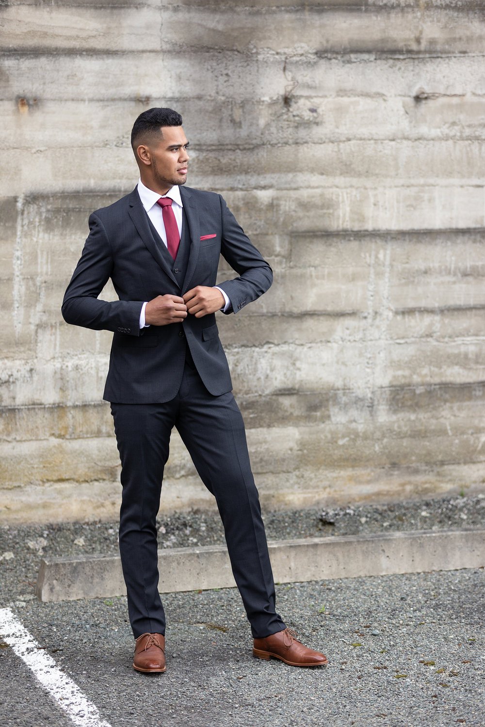 Charcoal suit with subtle check for hire