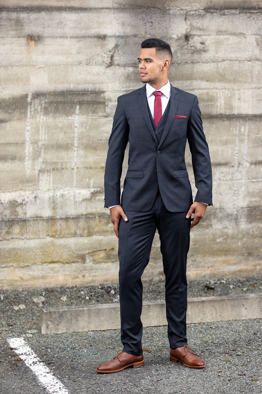 Charcoal suit with subtle check for hire