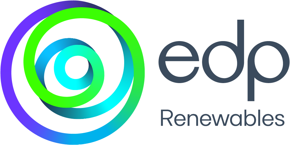 Abstract logo with swirling spiral design in blue, green, purple, and black colors.