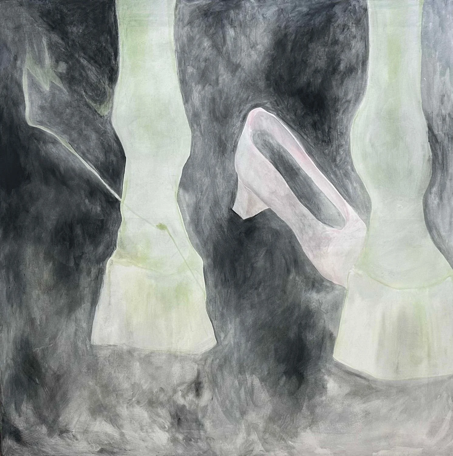 WIE DE SCHOEN PAST
Pigments and varnish on raw cotton
100 x 100 cm
2026