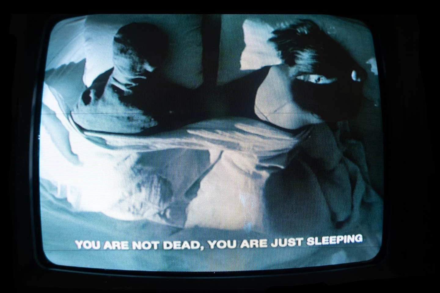 YOU ARE NOT DEAD YOU ARE JUST SLEEPING, 2023, Video installation with hanging tv, 30 x 40 x 40 cm.jpg