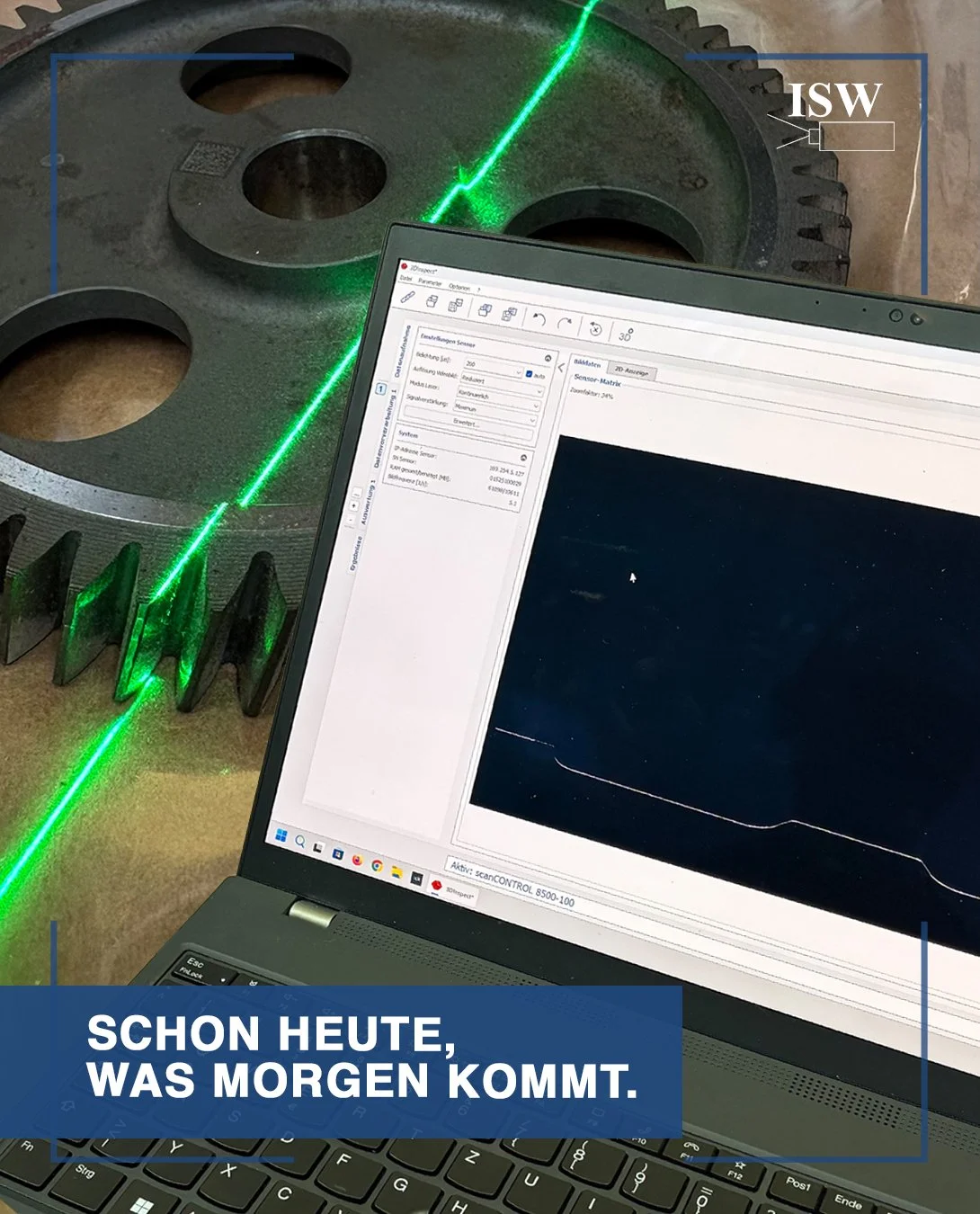 Zahnrad grüner Scannerstrahl PC Softwarescreen