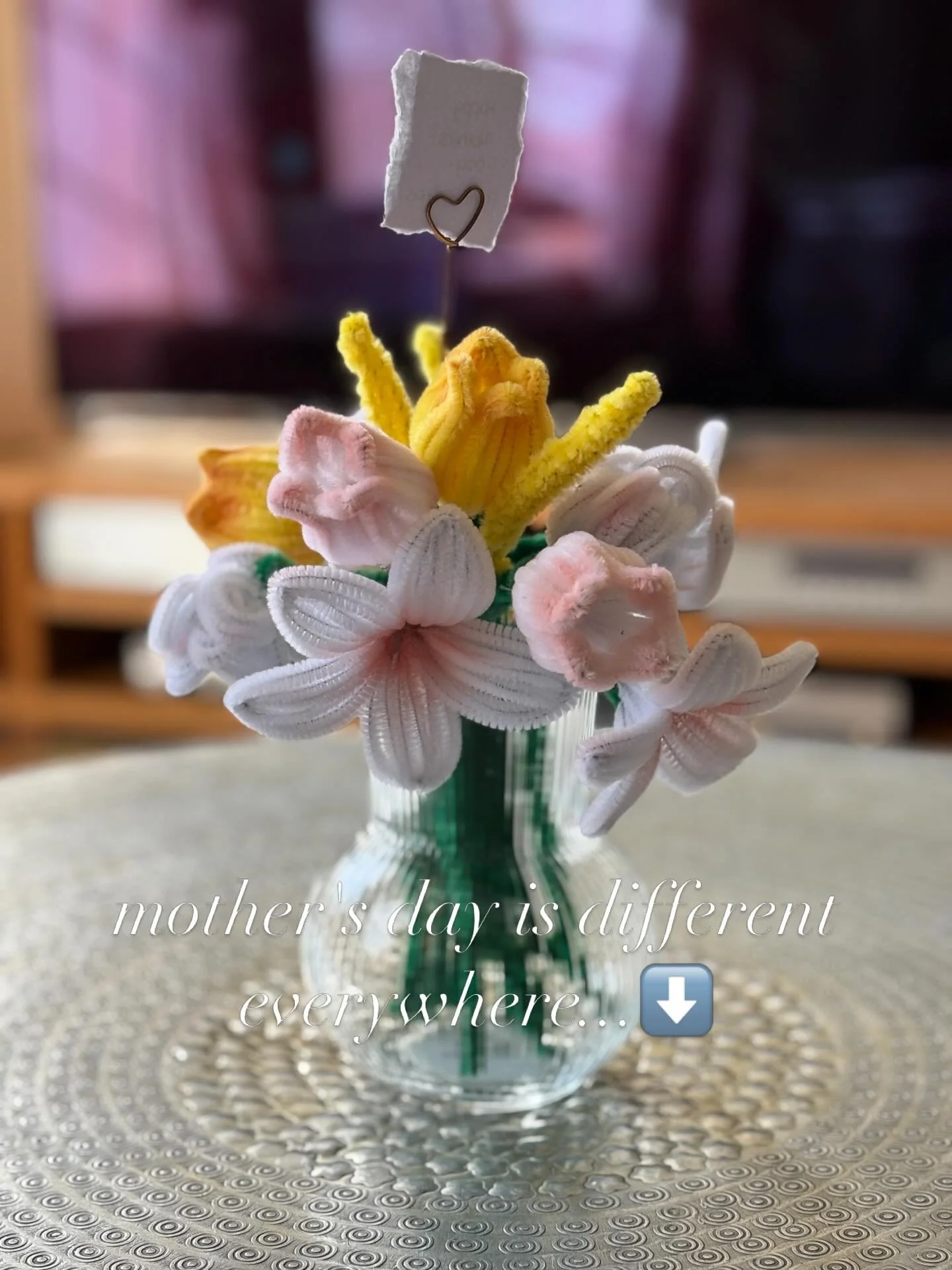 ...Mother's day looks different in every house and today for me it looks like many cups of tea, a good roast dinner and these beautiful flowers my daughters made.
The kind of gift that probably involved glue, concentration, and a lot of quiet pride w