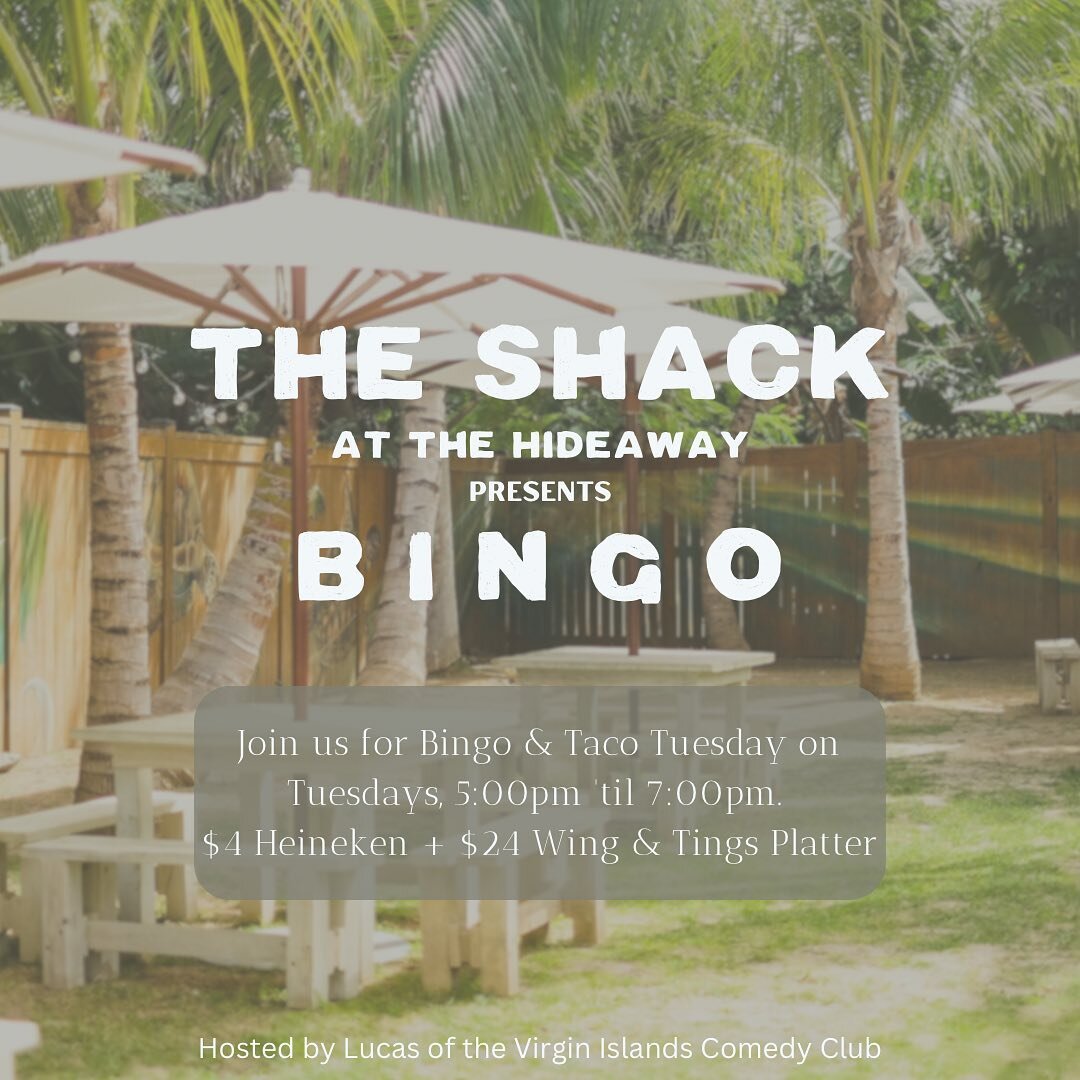 B I N G O &amp; TACO TUESDAY &rarr; Name a better duo&hellip;We&rsquo;ll wait 😏 Join us at The Shack for $4 Heineken + Taco specials + $24 Wings and Tings Platter // See ya for fun &amp; games from 5:00pm &lsquo;til 7:00pm every Tuesday!