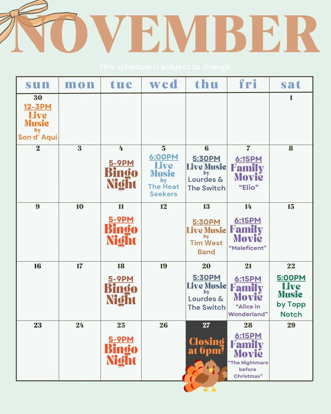 Your November lineup is here! See you at The Shack ✌️