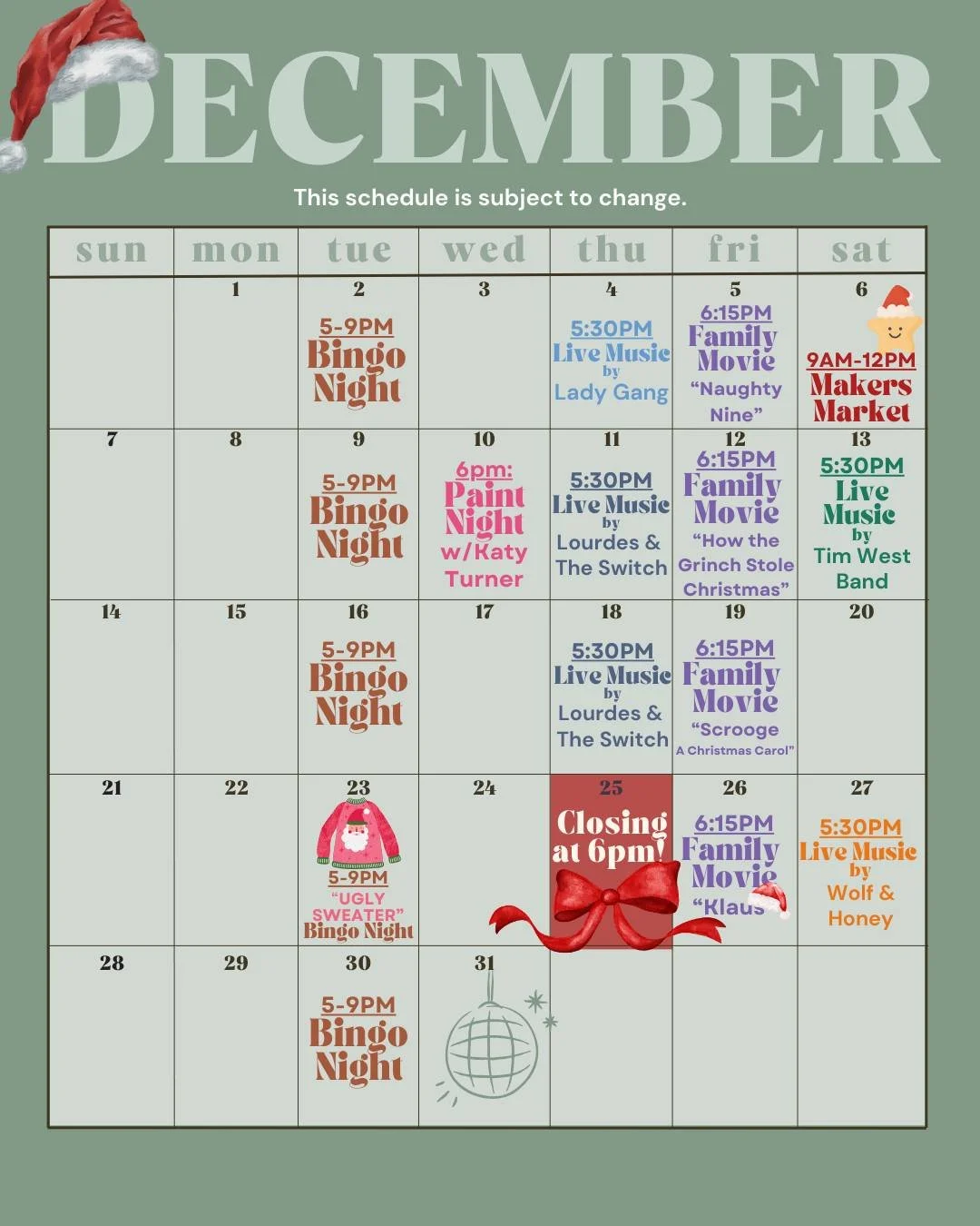 D E C E M B E R is here! See you at The Shack ✌️